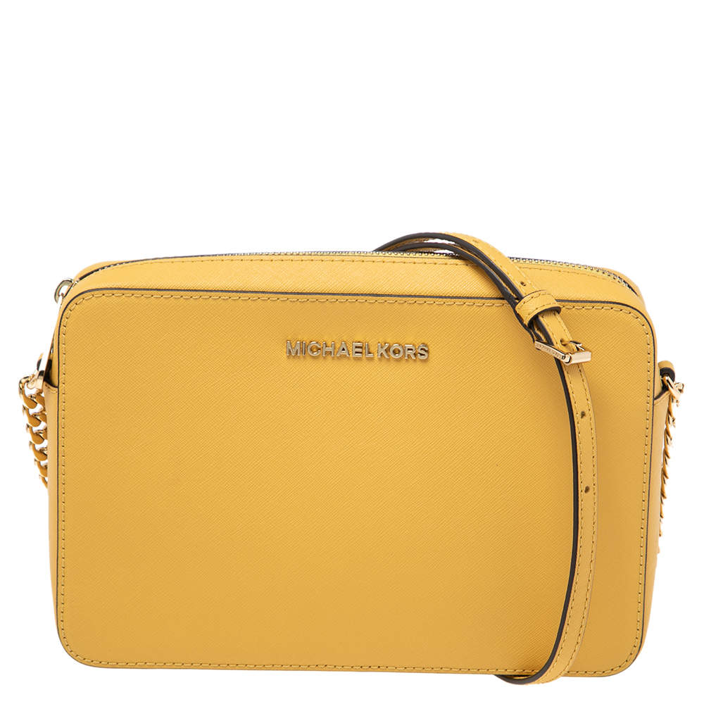 Michael Kors Butter Yellow Leather Camera Crossbody Bag
