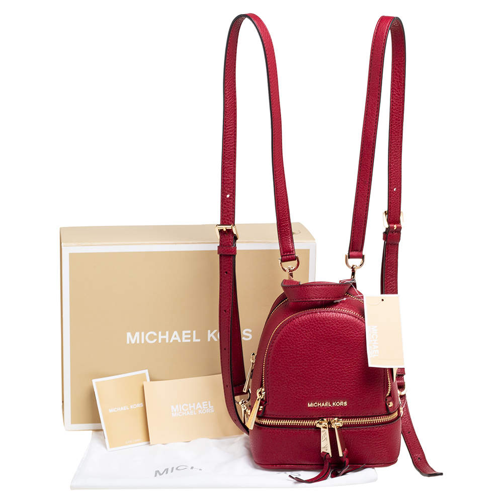 Michael Kors Red Grained Leather Mini Rhea Backpack Michael Kors | The  Luxury Closet