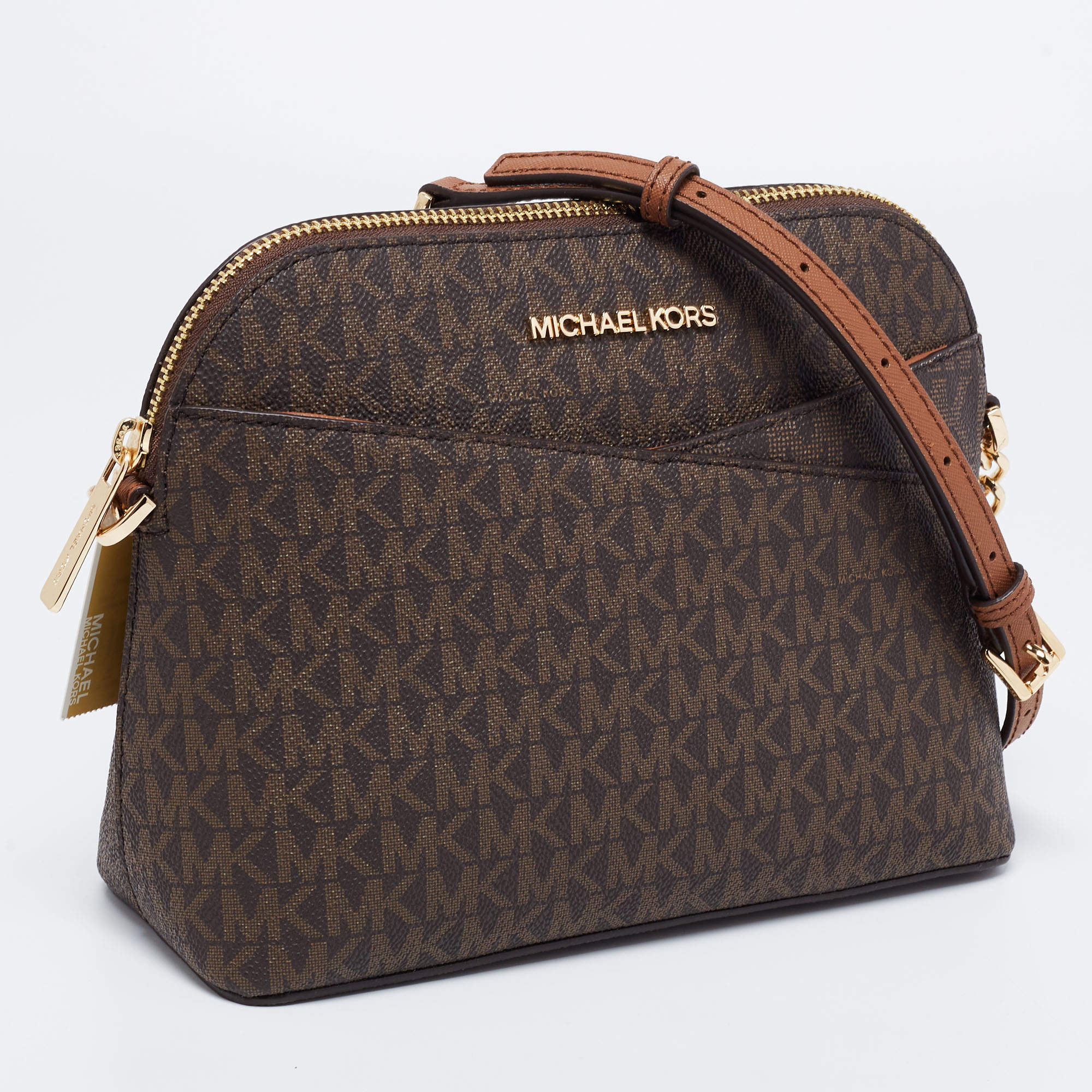 Michael Kors Brown Signature Coated Canvas Jet Set Dome Crossbody Bag  Michael Kors | TLC