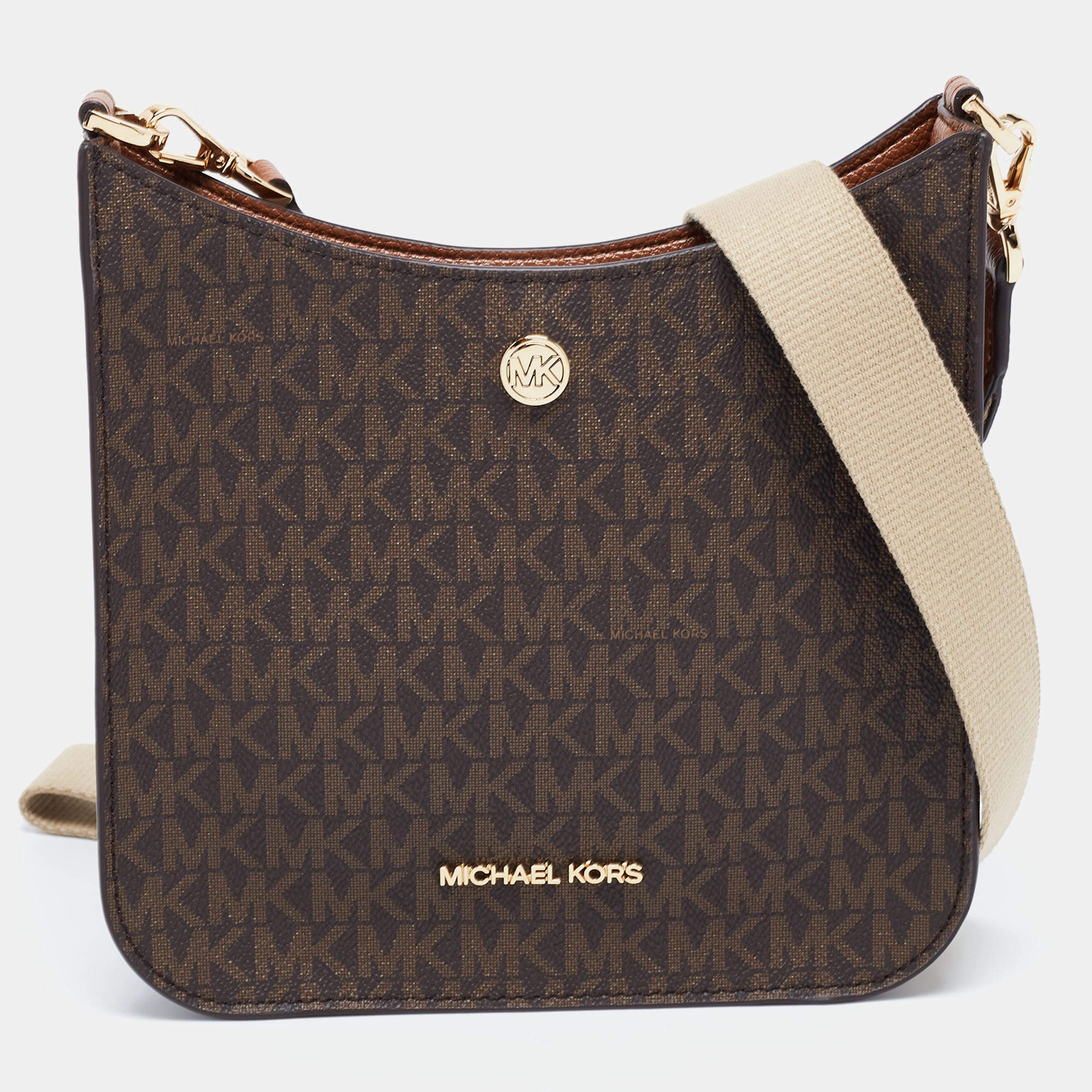 Michael Kors Brown Signature Coated Canvas and Leather Briley Crossbody Bag Michael  Kors | TLC