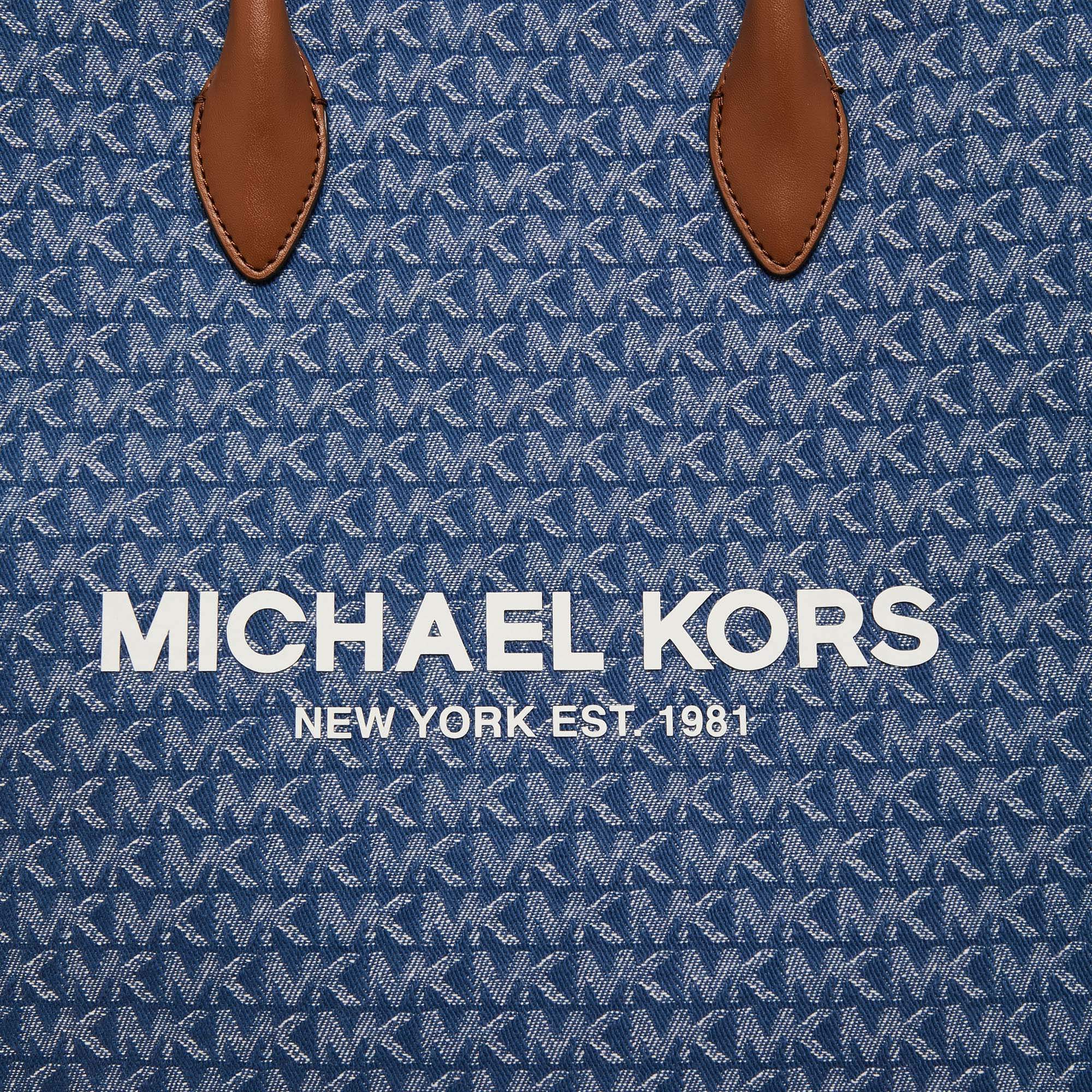 Michael Kors Blue/Brown Signature Denim and Leather Large Mirella