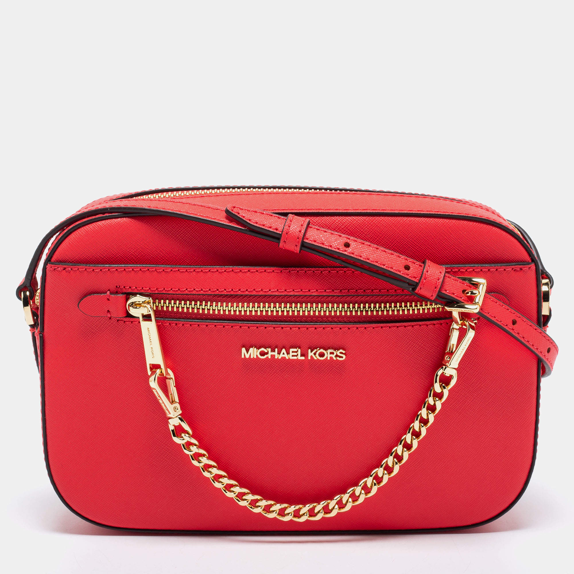 Michael Kors Coral Red Leather Large East West Zip Chain Crossbody Bag Michael  Kors | TLC