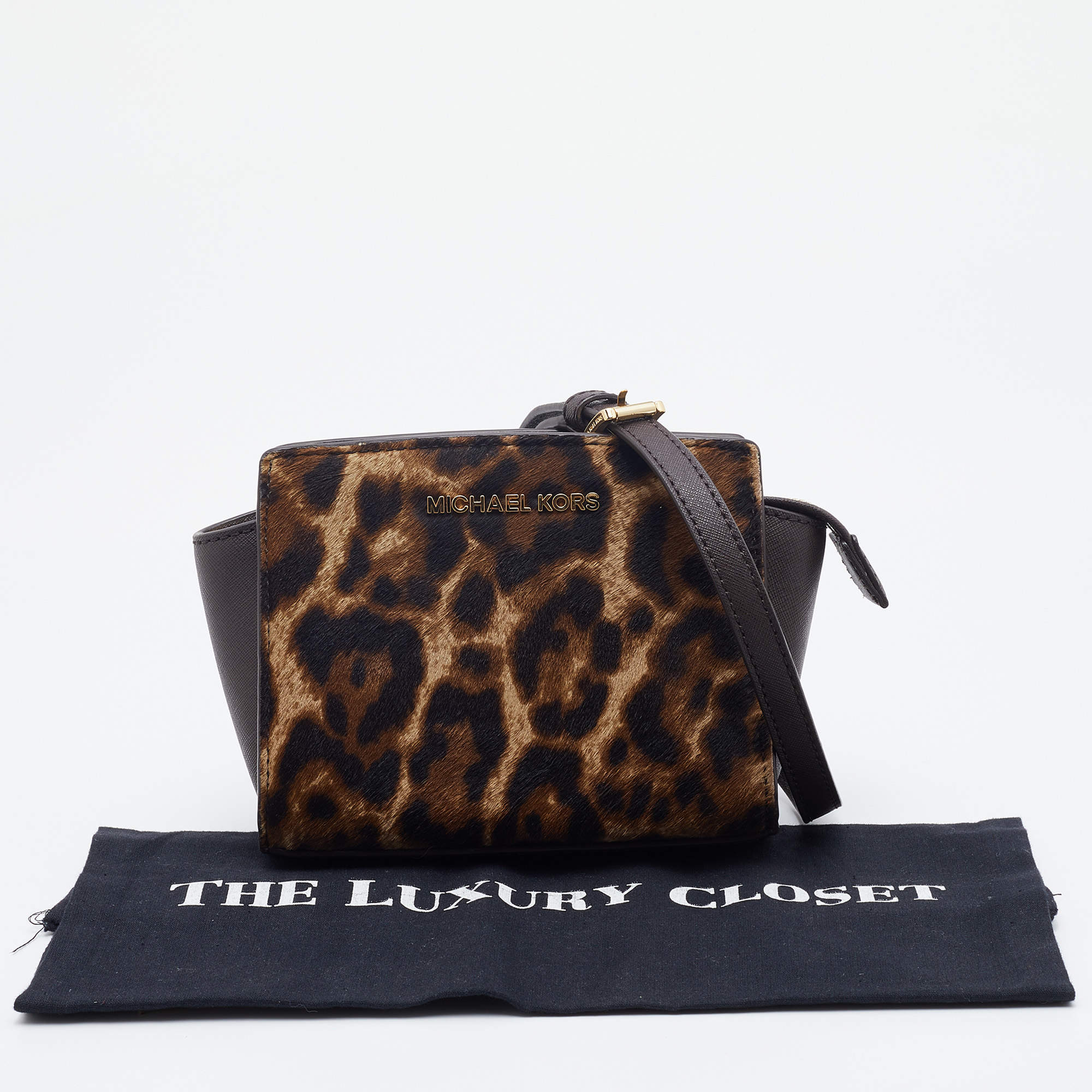 MICHAEL Michael Kors Brown Leopard Print Satin and Leather Boston Bag MICHAEL  Michael Kors  TLC