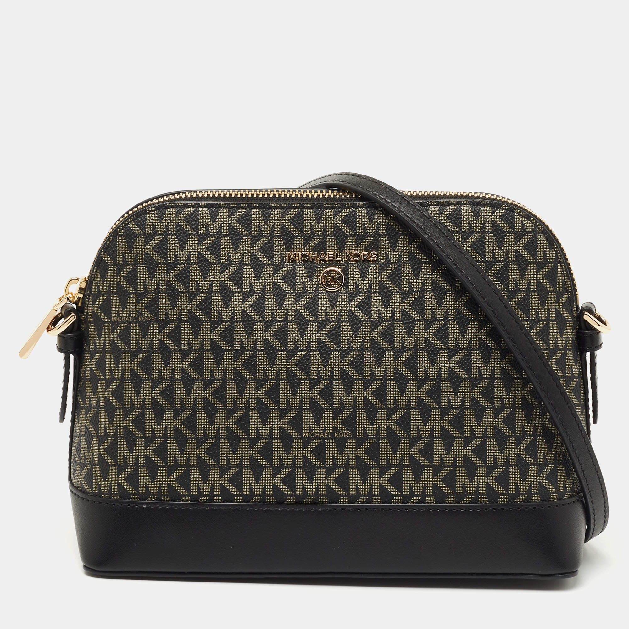 مملوكة مسبقًا Michael Kors Black Signature Coated Canvas and Leather Dome Crossbody Bag