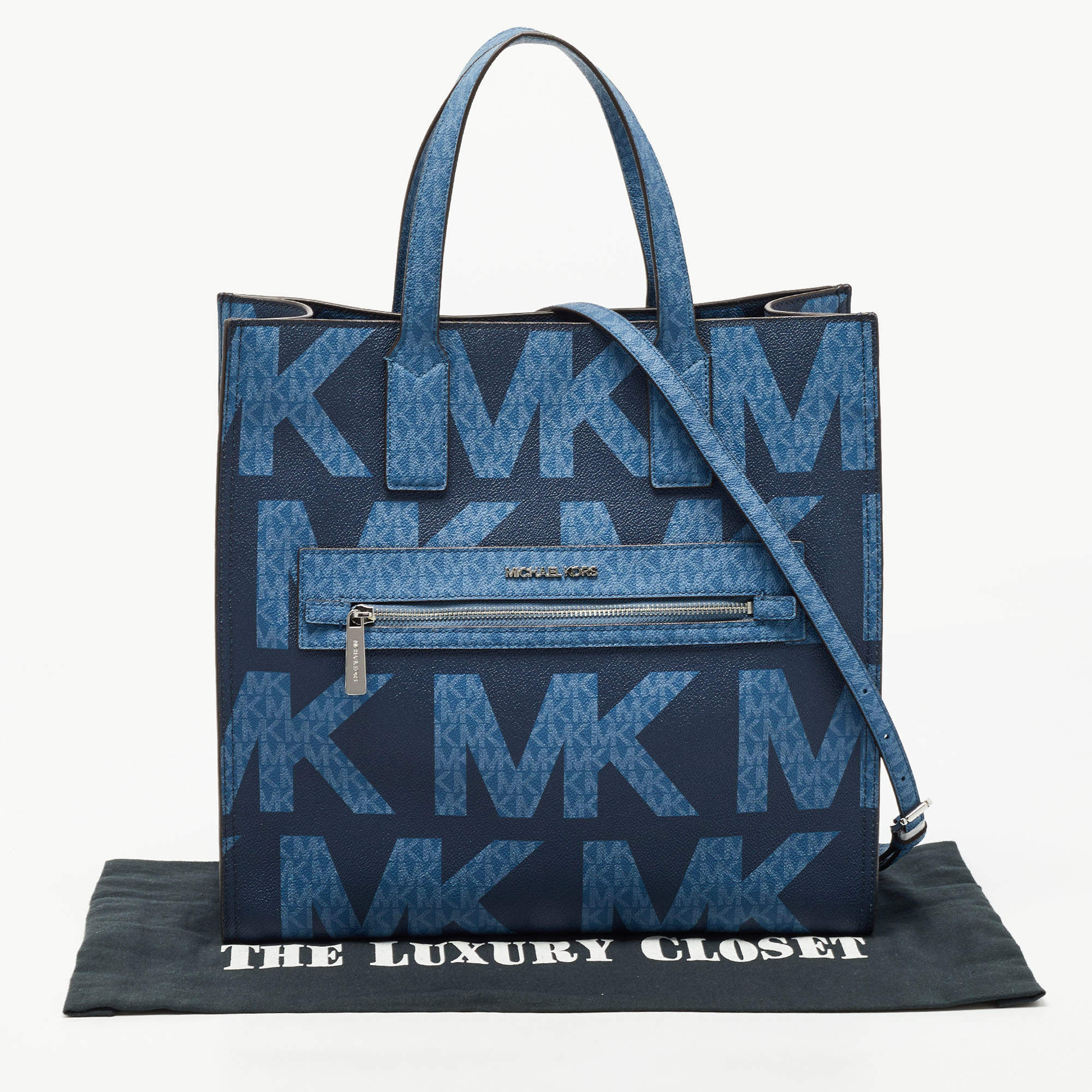 Michael Kors Navy Blue Signature Coated Canvas Large Kenly North South Tote  Michael Kors | TLC