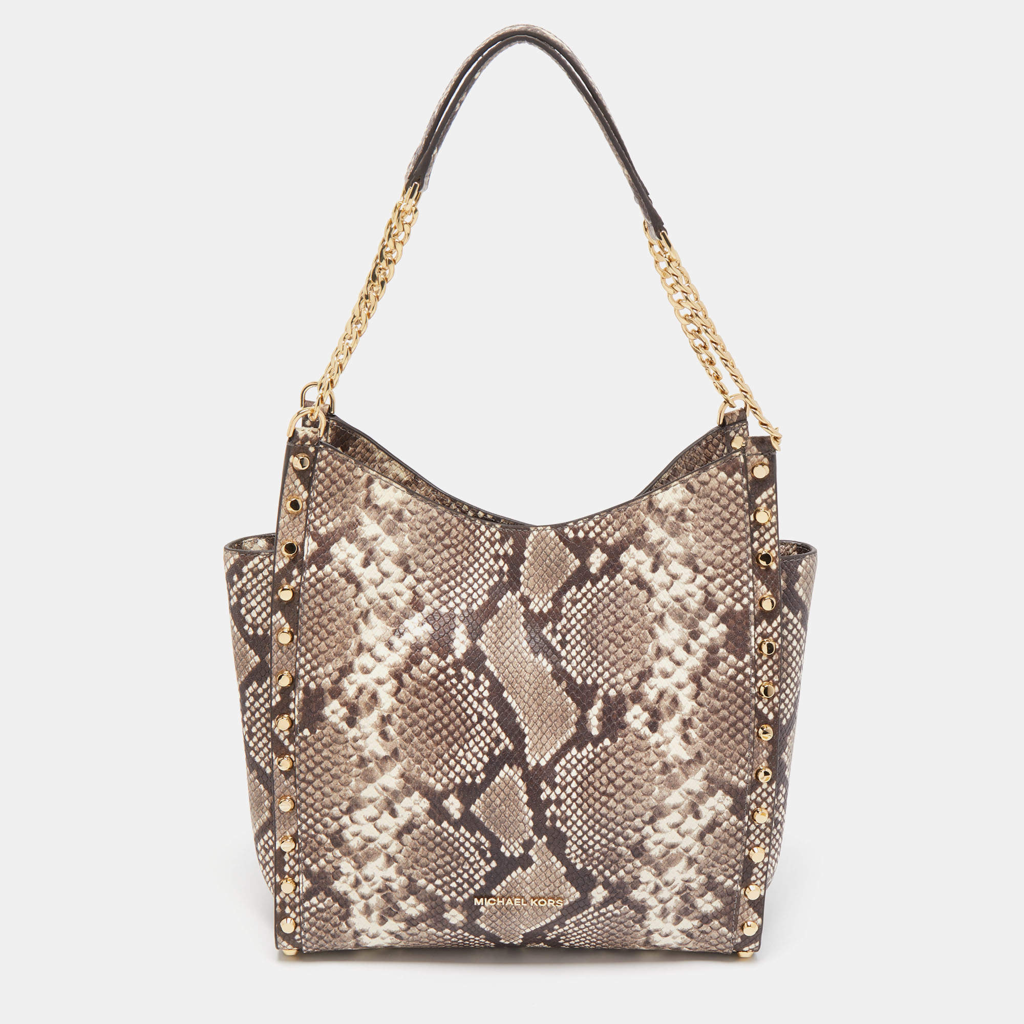 Michael Kors Beige Python Embossed Leather Medium Newbury Tote Michael ...