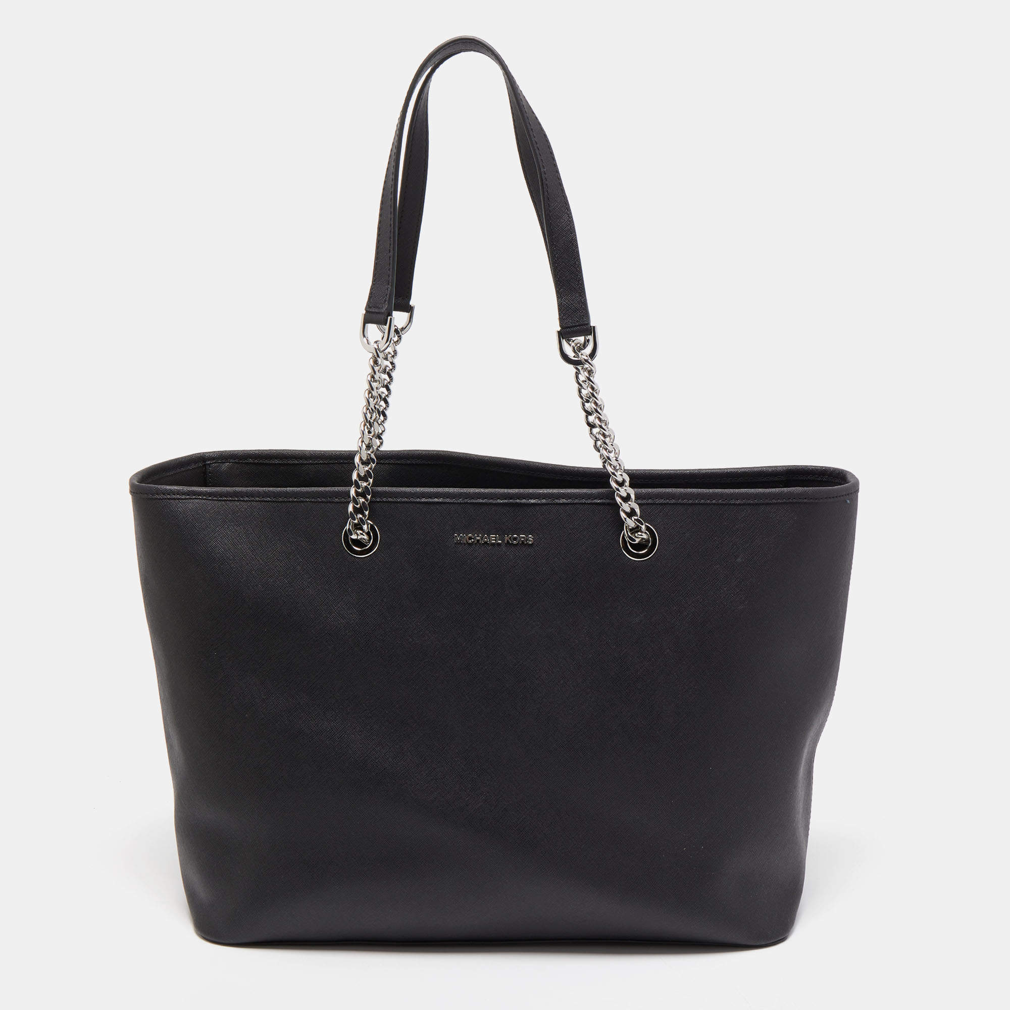 مملوكة مسبقًا Michael Kors Black Leather Medium Jet Set Travel Chain Tote