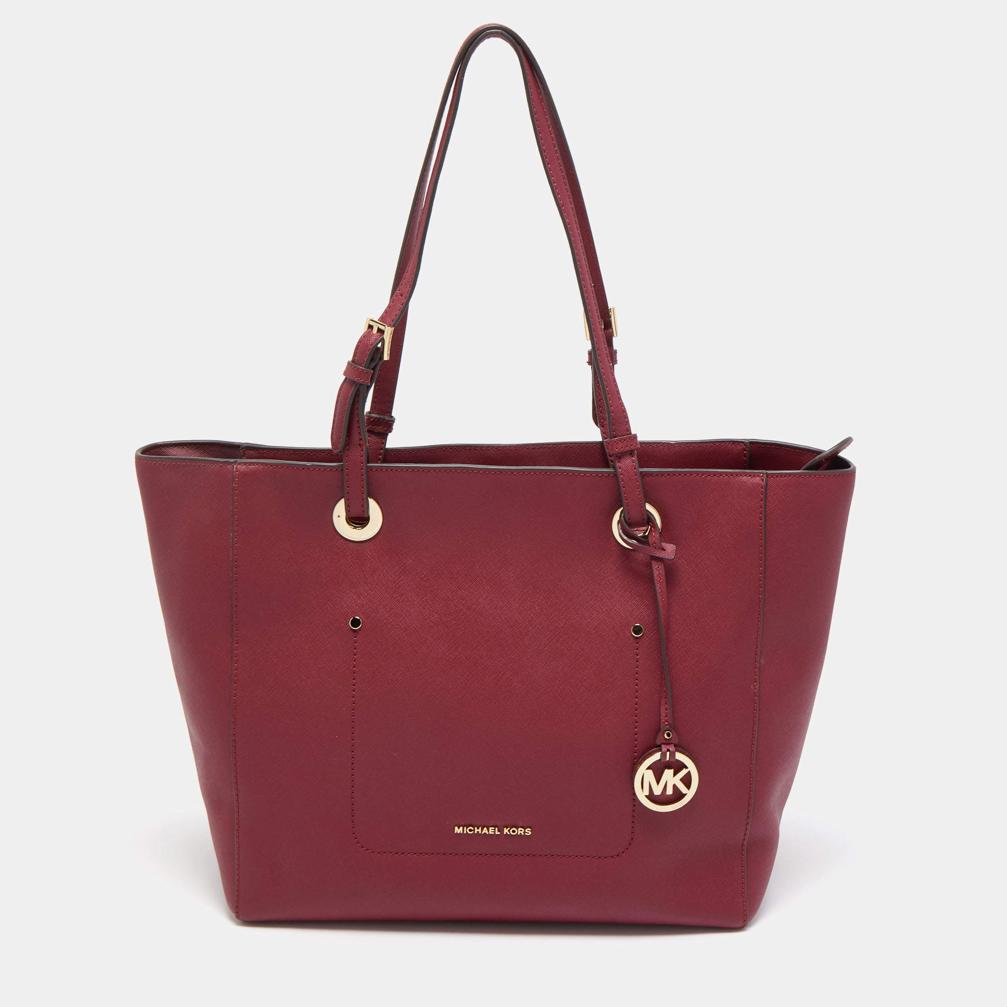 Pre Owned Michael Kors Burgundy Leather Large East West Walsh Shopper Tote