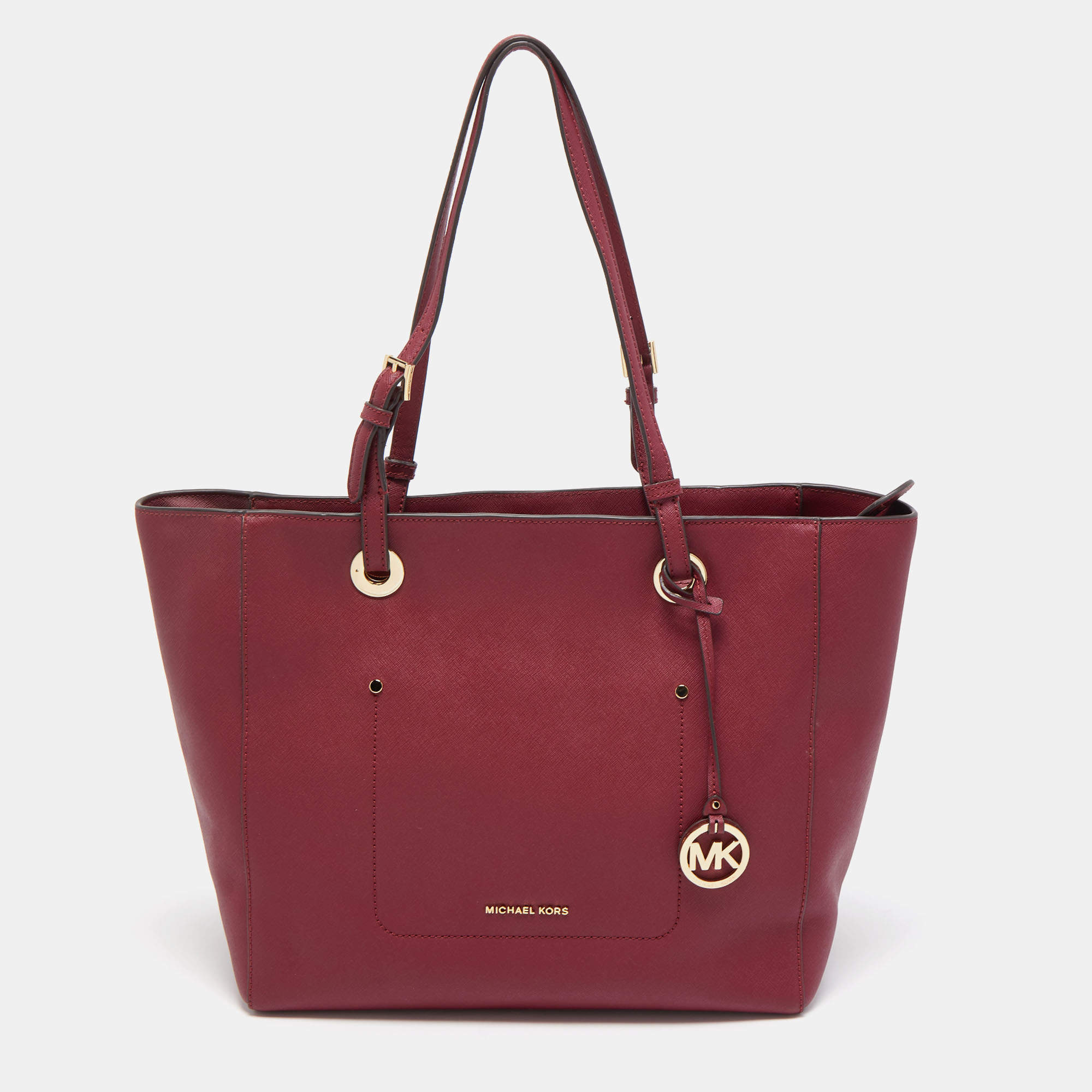 Pre Owned Michael Kors Burgundy Leather Large East West Walsh Shopper Tote