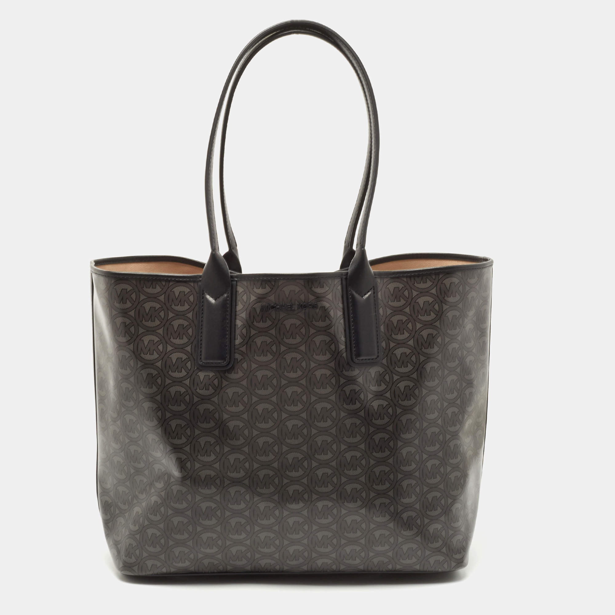 Pre Owned Michael Kors Black/Grey Signature Coated Canvas Large Jodie Tote