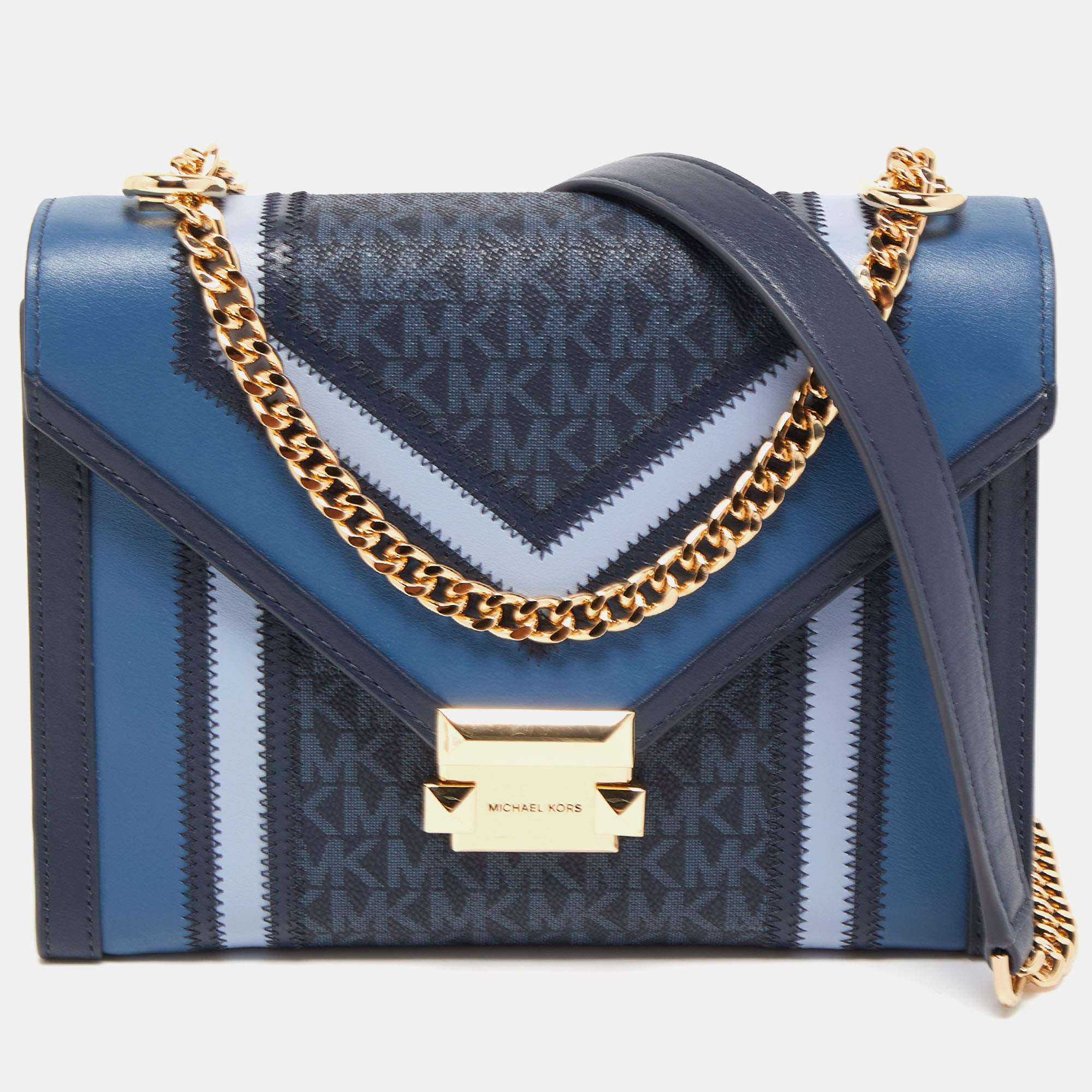 مملوكة مسبقًا Michael Kors Blue Signature Coated Canvas Large Whitney Shoulder Bag