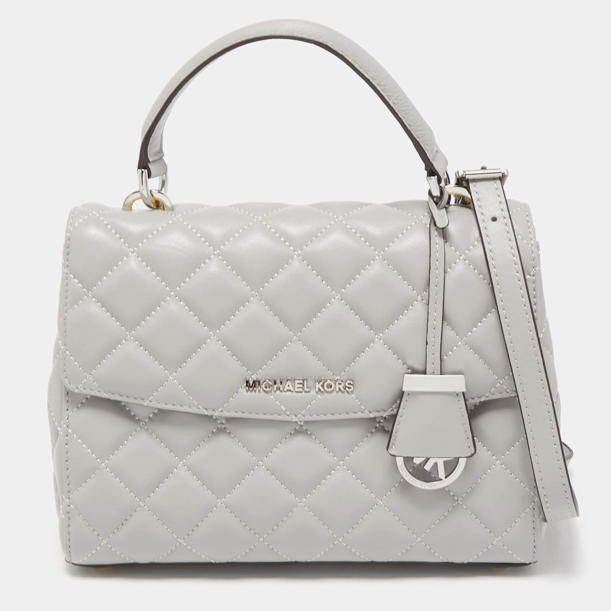 Pre Owned Michael Kors Grey Quilted Leather Small Ava Top Handle Bag