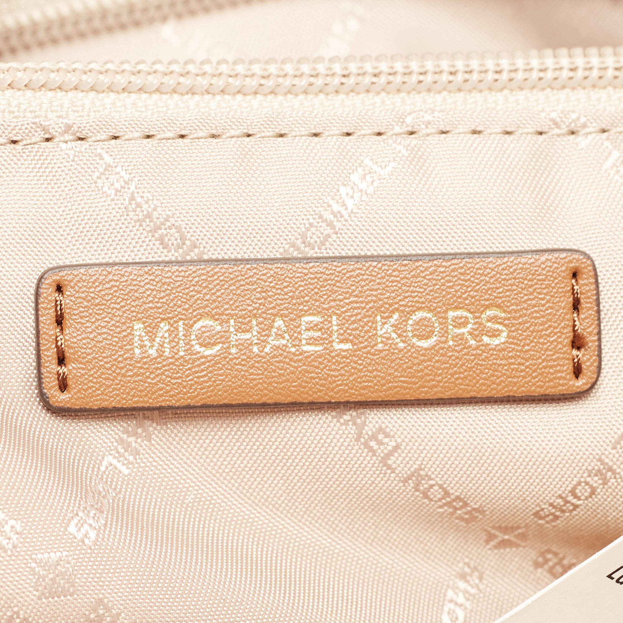 Michael Kors White/Brown Signature Coated Canvas and Leather Large Front Zip  Chain Tote Michael Kors