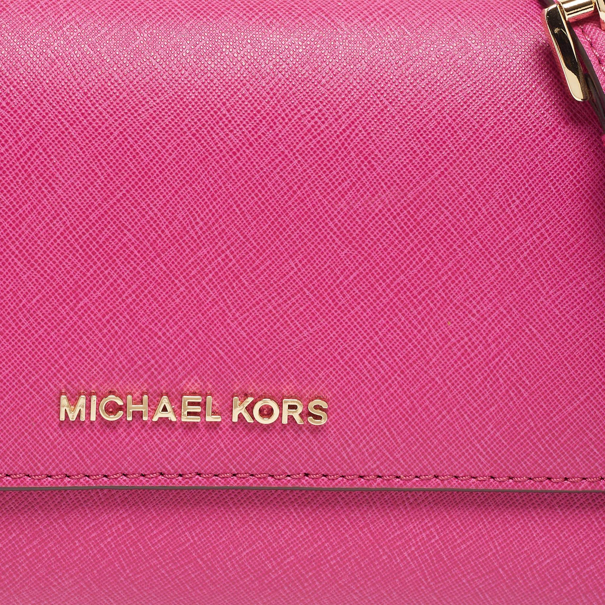 Michael Kors Pink Saffiano Leather Flap 3in1 Crossbody Bag Michael Kors