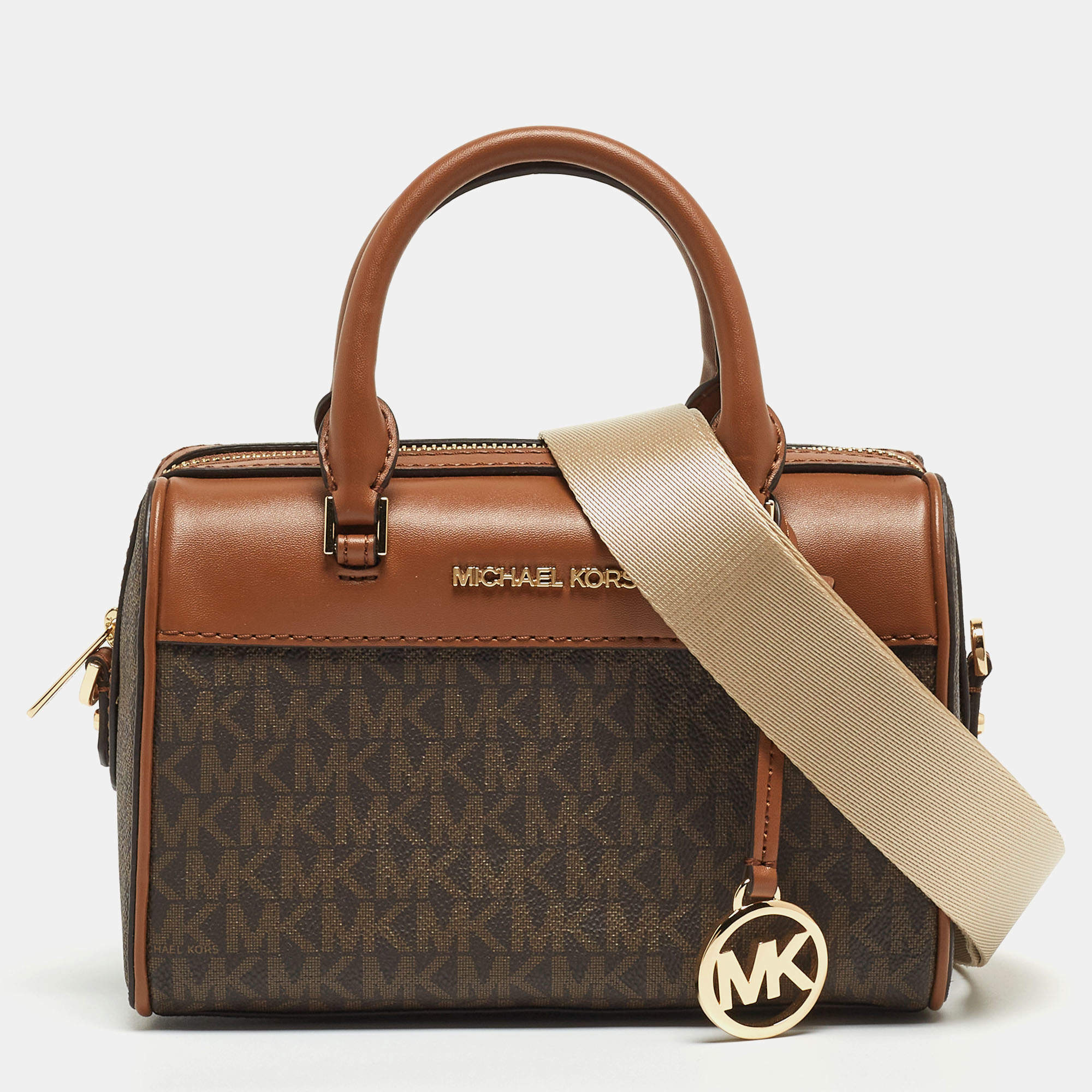 Michael Kors Brown Signature Canvas And Leather Extra Small Duffle Bag