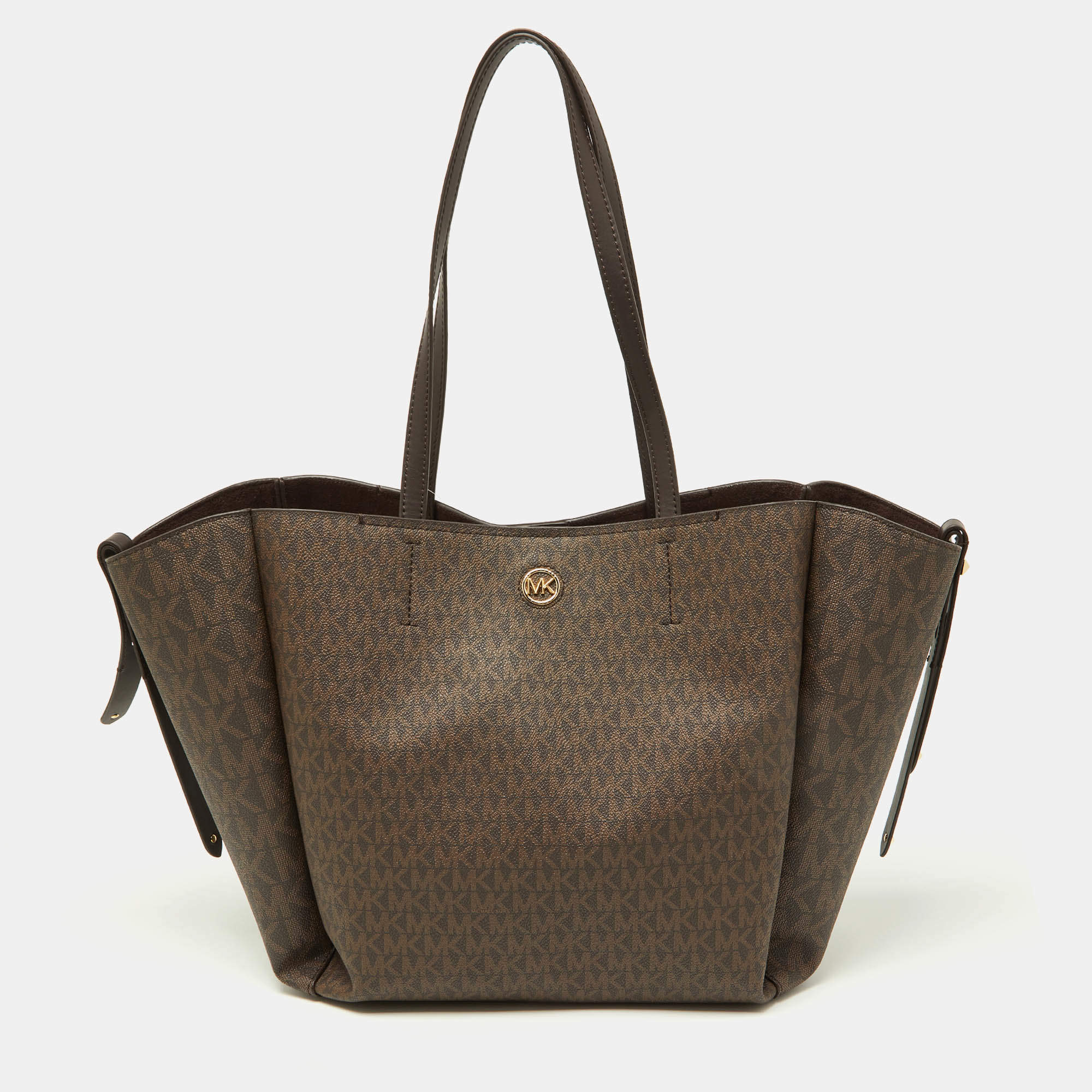 Michael Kors Brown Signature Coated Canvas and Leather Freya Tote