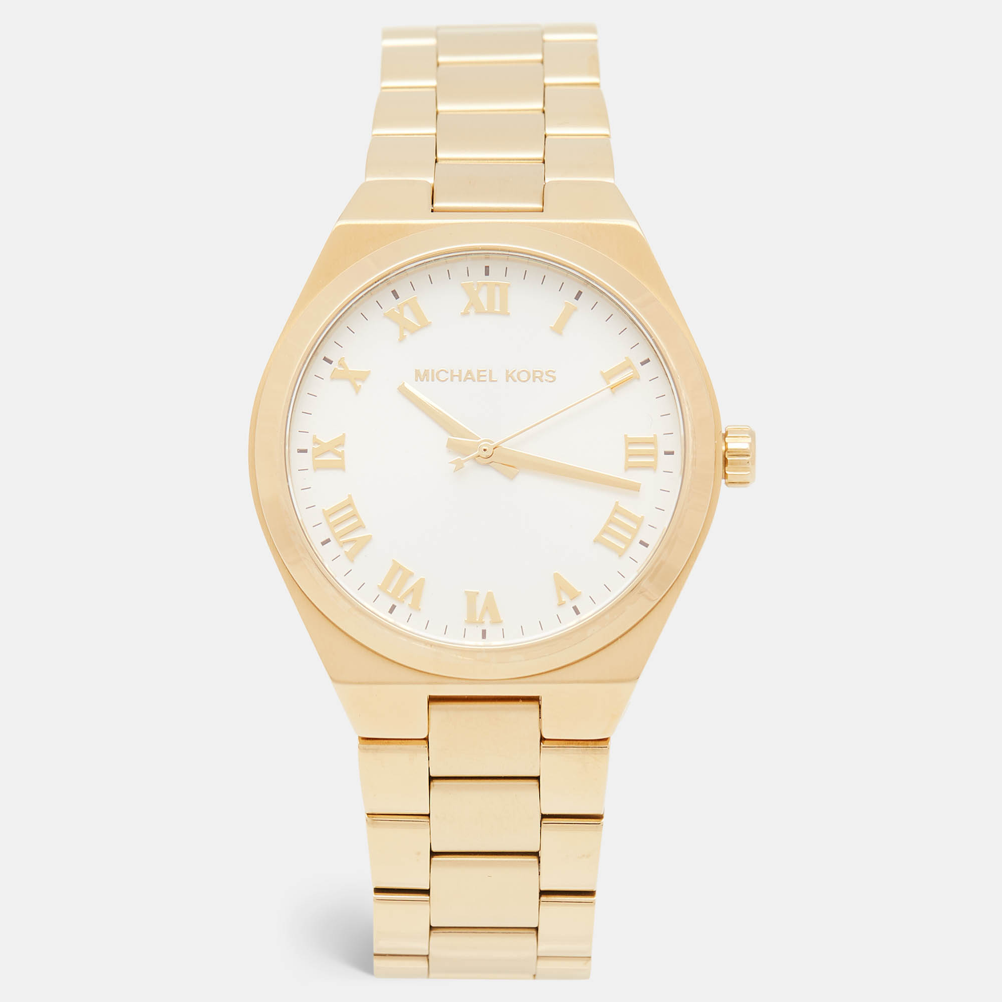 Michael Kors Silver Gold Plated Stainless Steel Lennox MK7391 Unisex Wristwatch 37 mm
