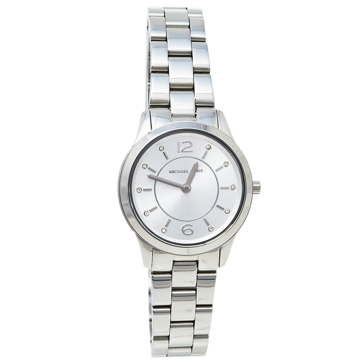 Pre Owned Michael Kors Silver Stainless Steel Runway MK6610 Women's Wristwatch 28 mm