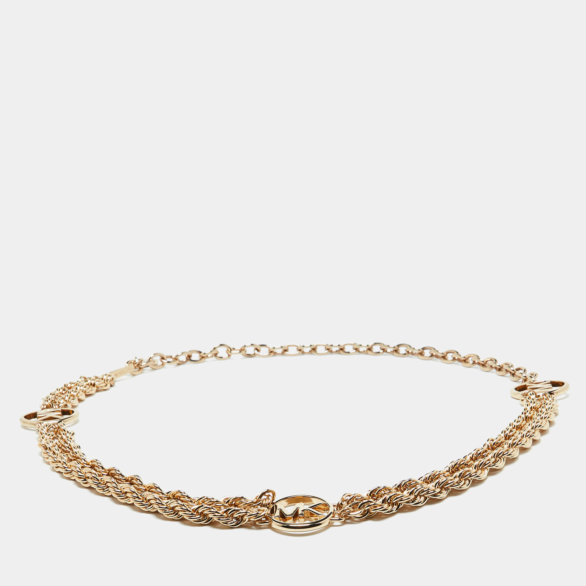 Pre Owned Michael Kors Gold Tone Logo Double Chain Belt