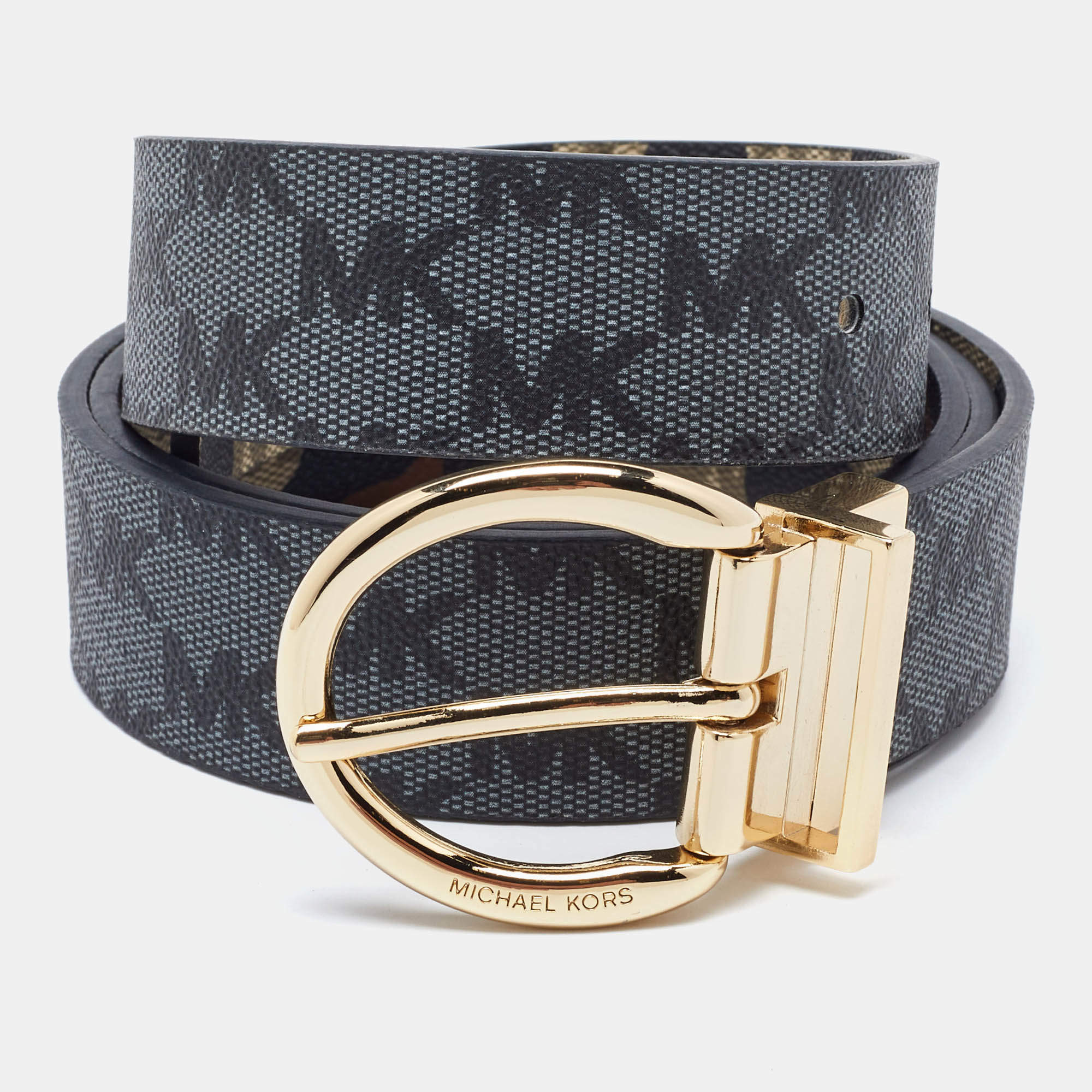 Michael Kors Multicolor Signature Coated Canvas Leopard Printed Reversible Buckle Belt 105CM