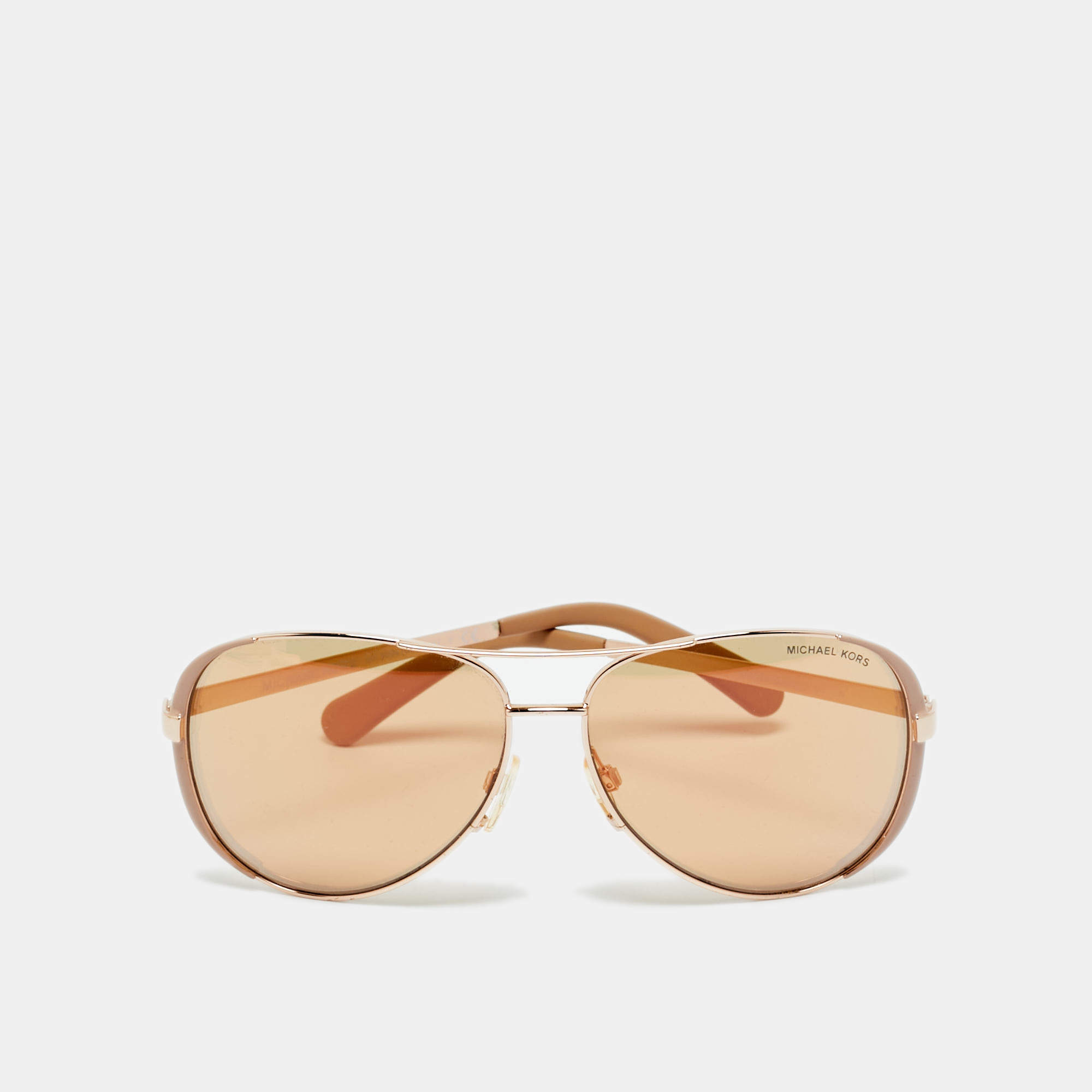 Pre Owned Michael Kors Brown/Rose Gold Mirrored MK5004 Chelsea Aviator Sunglasses