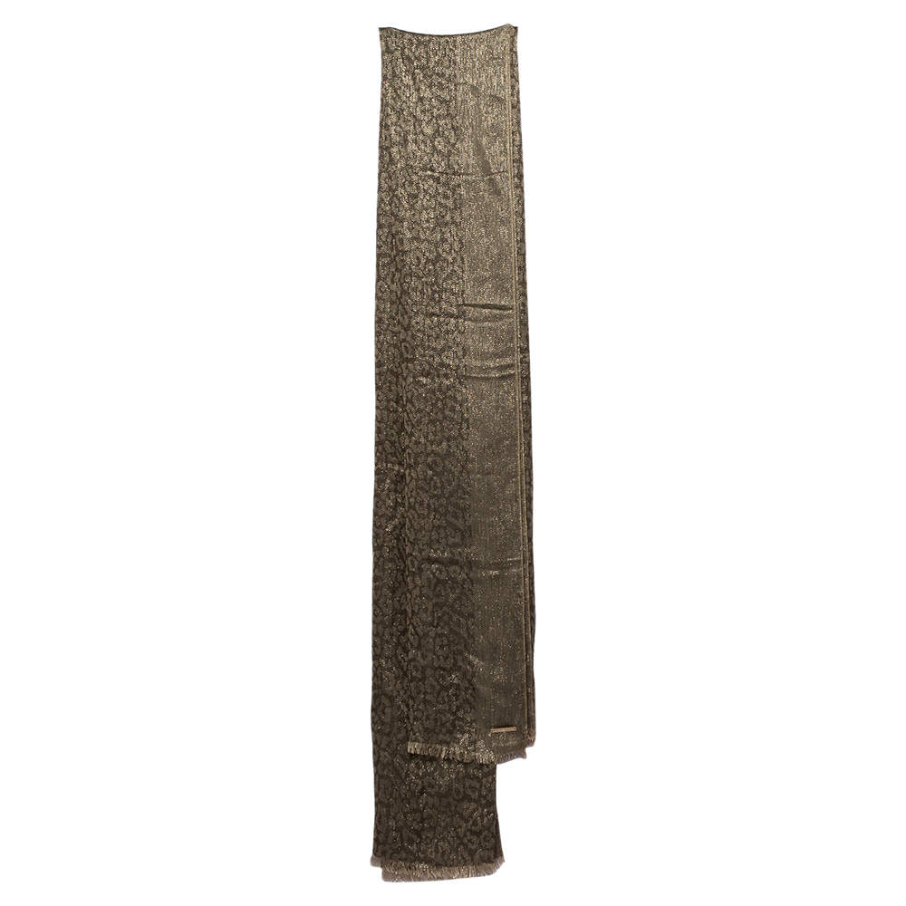 Michael Kors Brown Leopard Lurex Jacquard Shawl