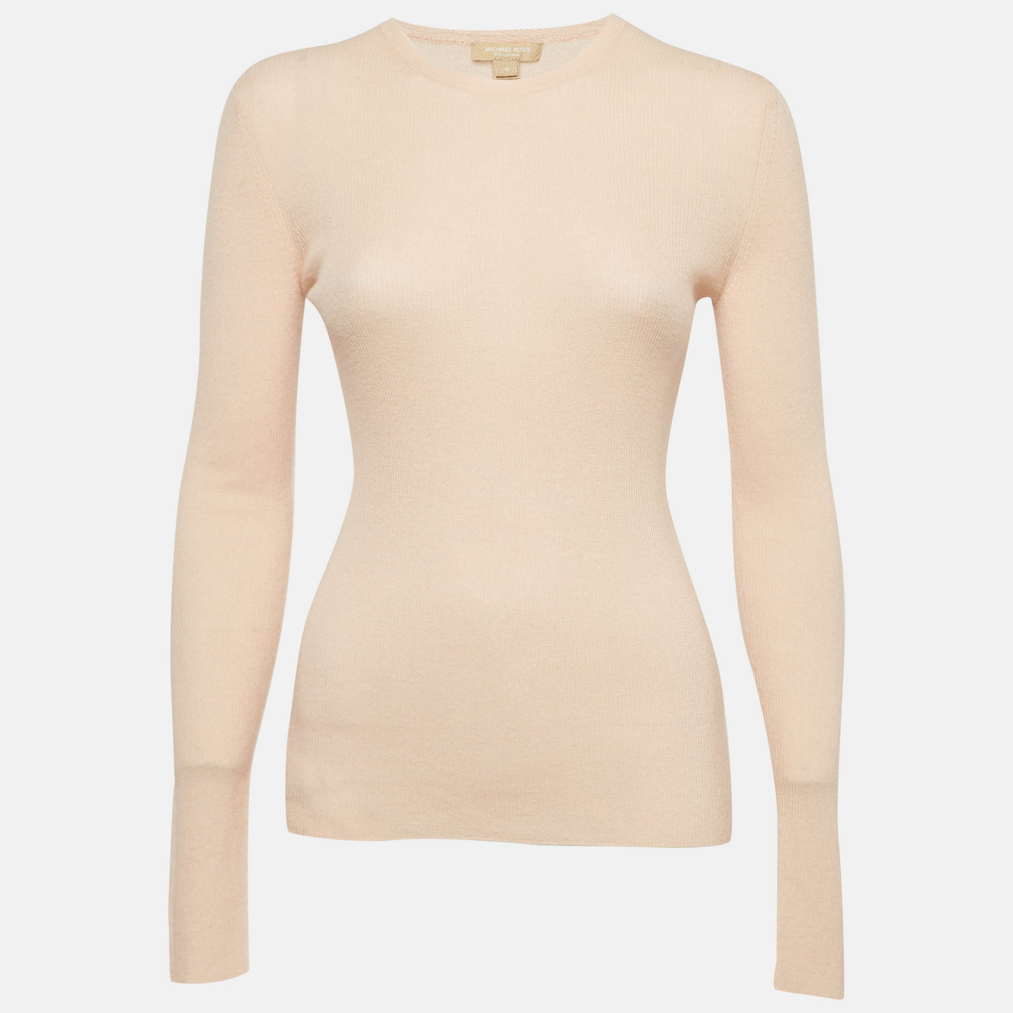 Pre Owned Michael Kors Pink Cashmere Rib Knit Sweater M