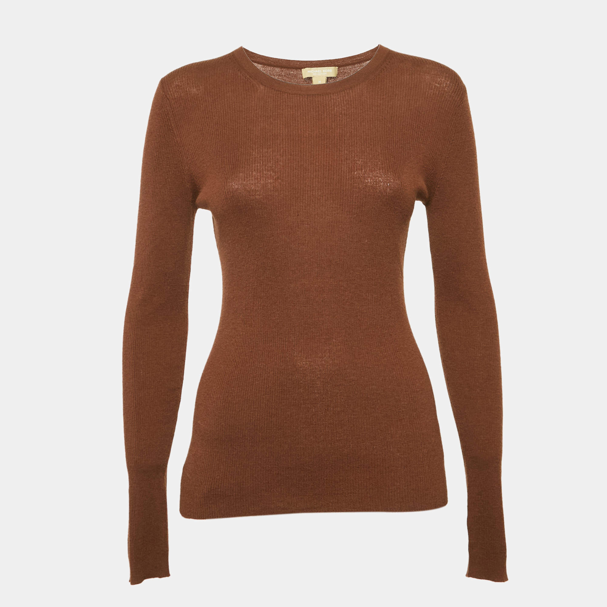 Michael Kors Collection Brown Cashmere Rib Knit Sweater M
