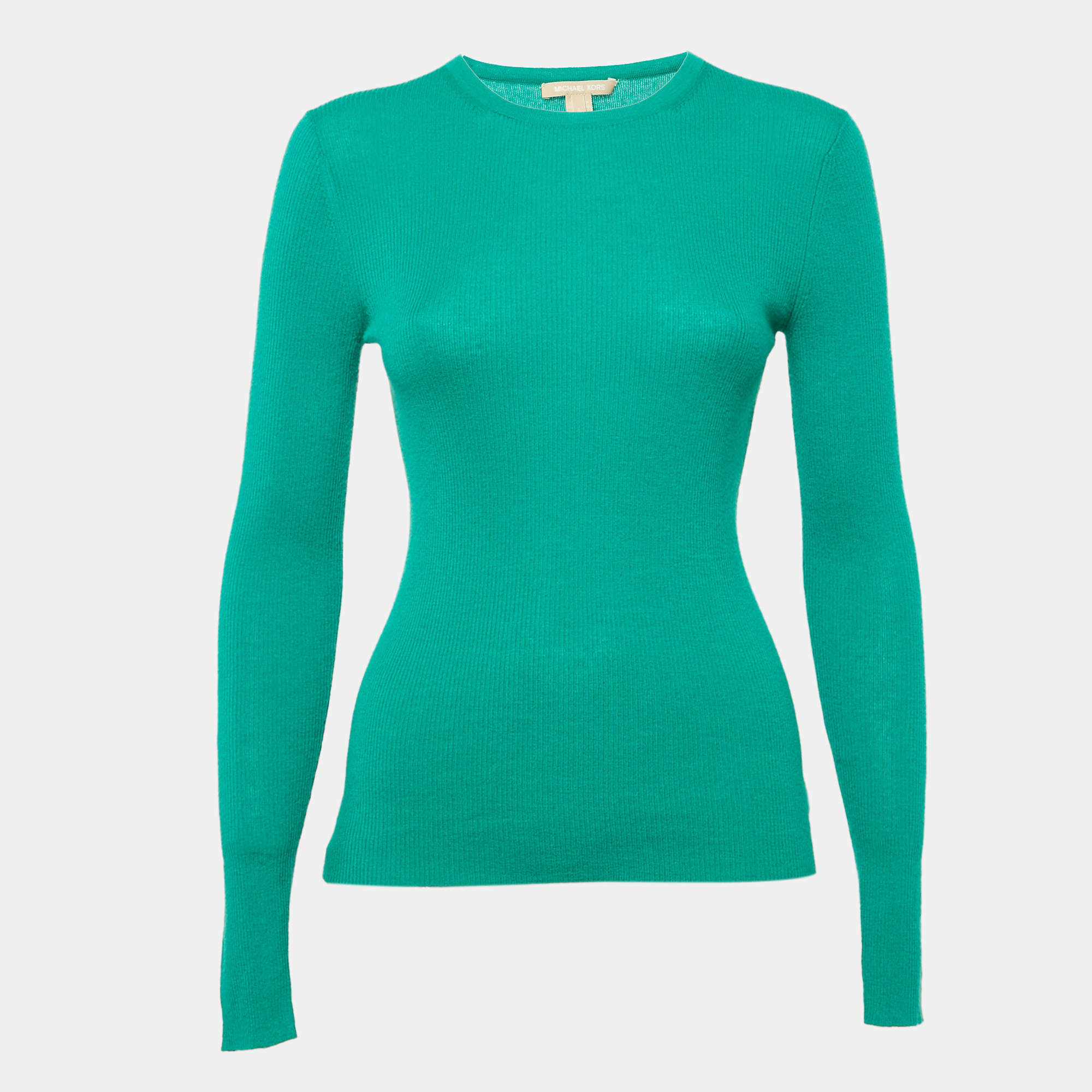 Michael Kors Collection Green Rib Knit Cashmere Sweater S