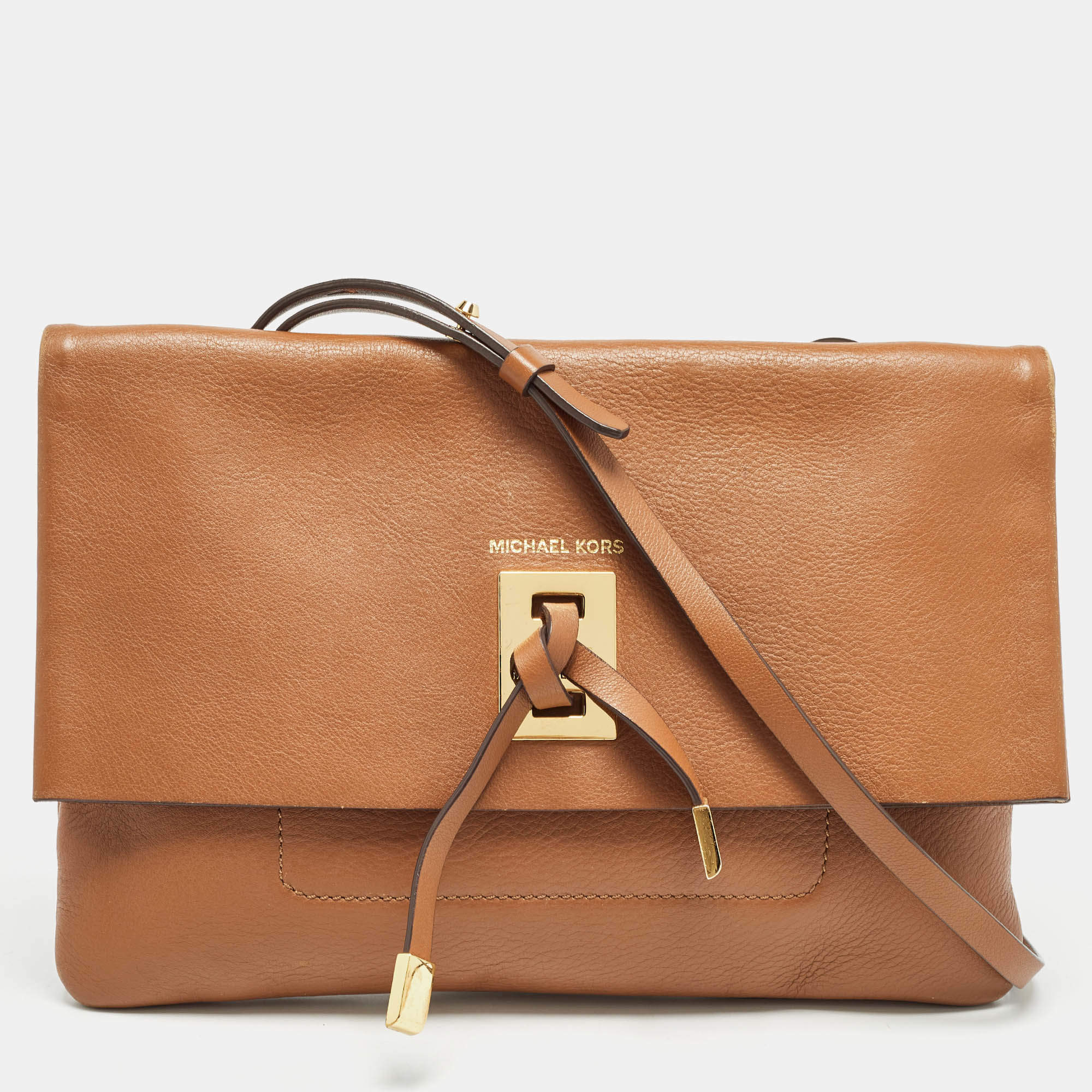 مملوكة مسبقًا Michael Kors Brown Leather Fold Over Flap Shoulder Bag