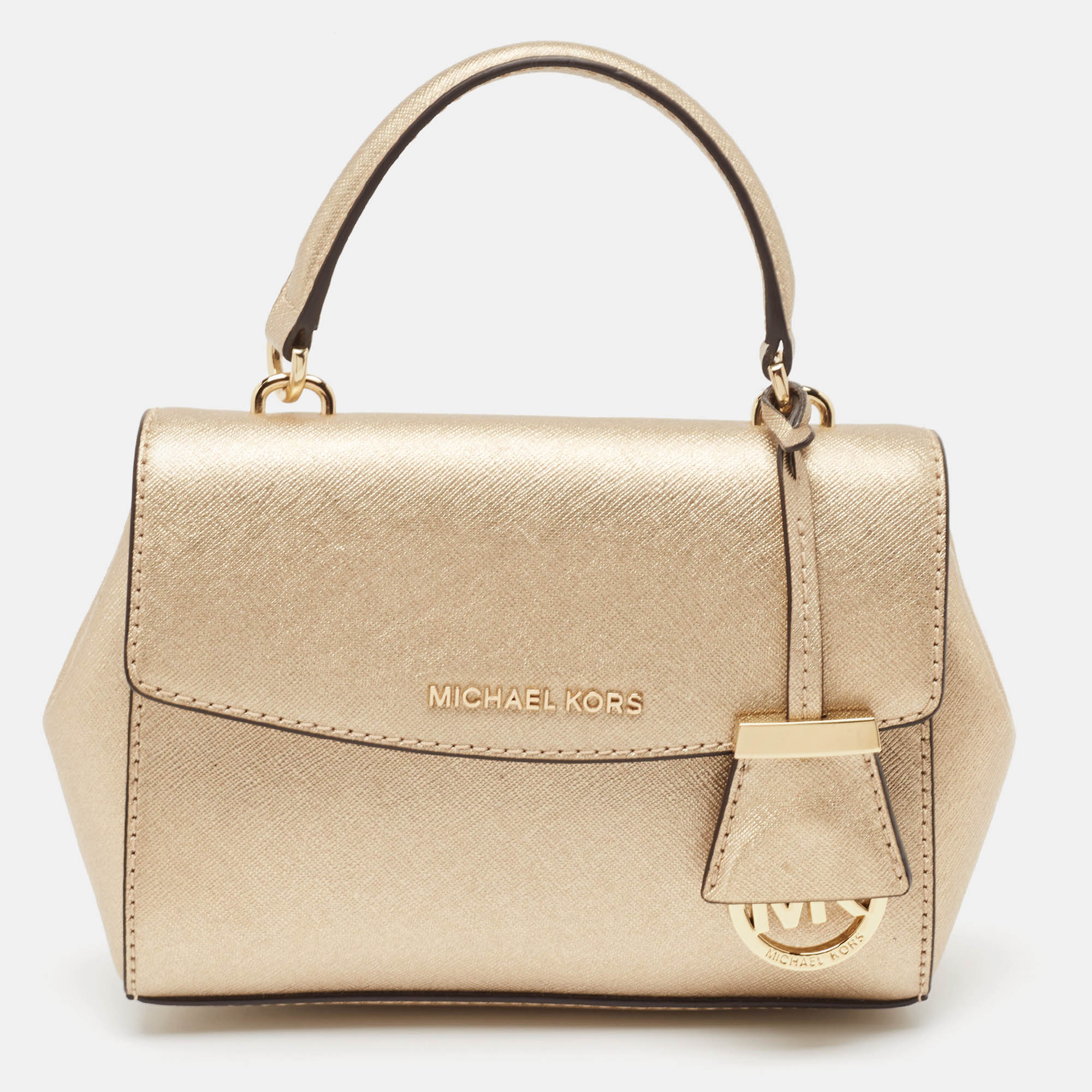 Pre Owned Michael Kors Gold Leather Mini Ava Top Handle Bag