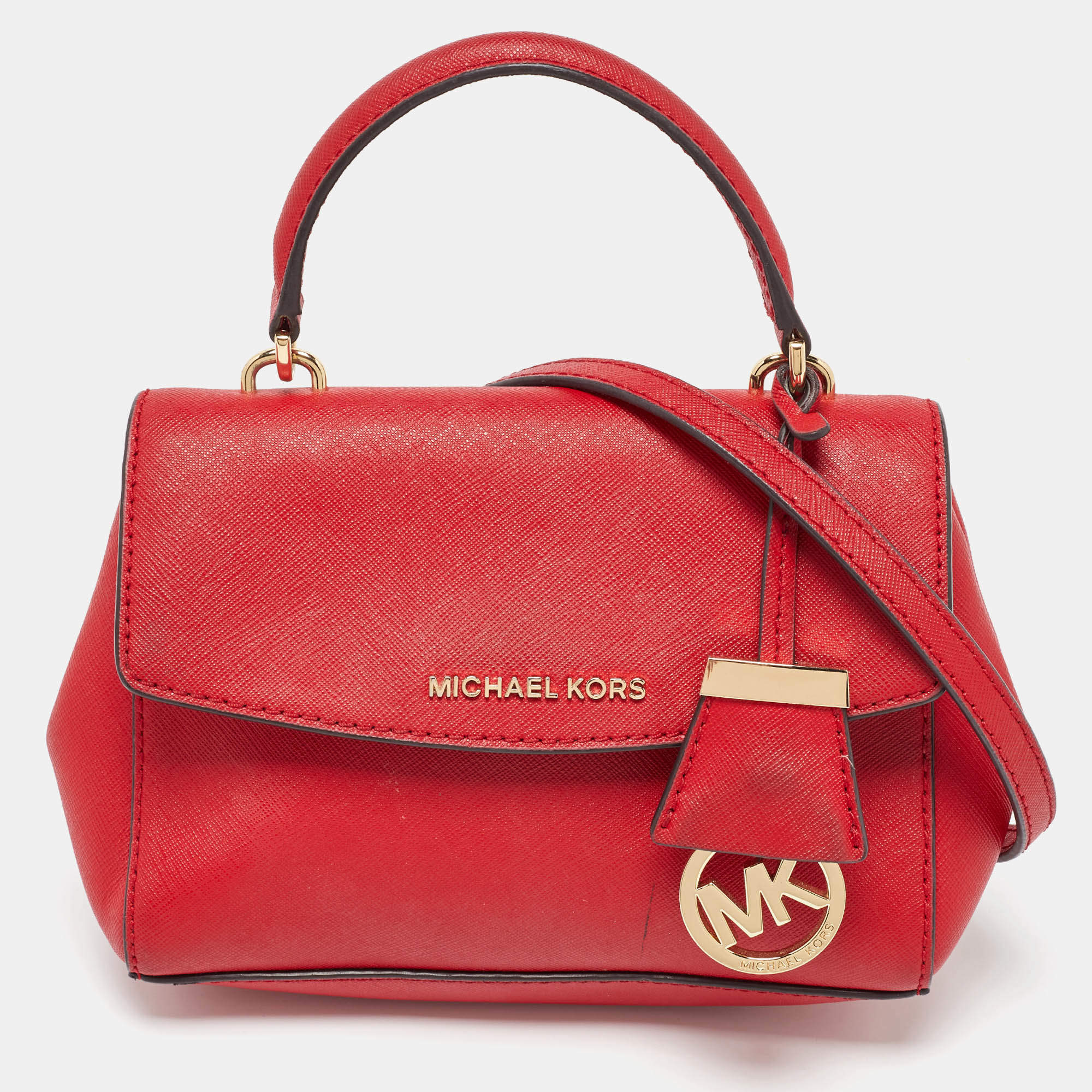 Michael Kors Red Leather Mini Ava Top Handle Bag