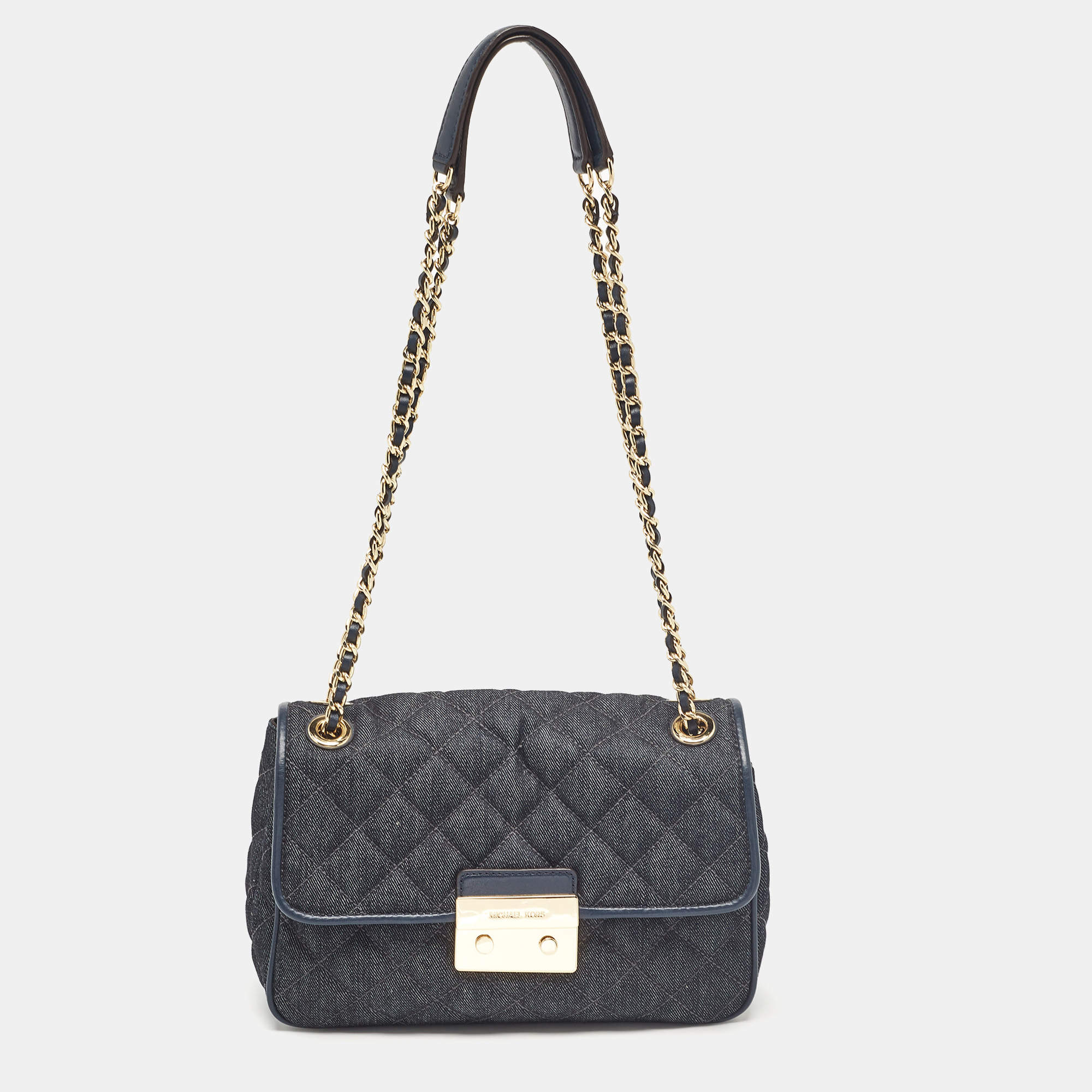 Pre Owned Michael Kors Navy Blue Quilted Denim and Leather Sloan Shoulder Bag