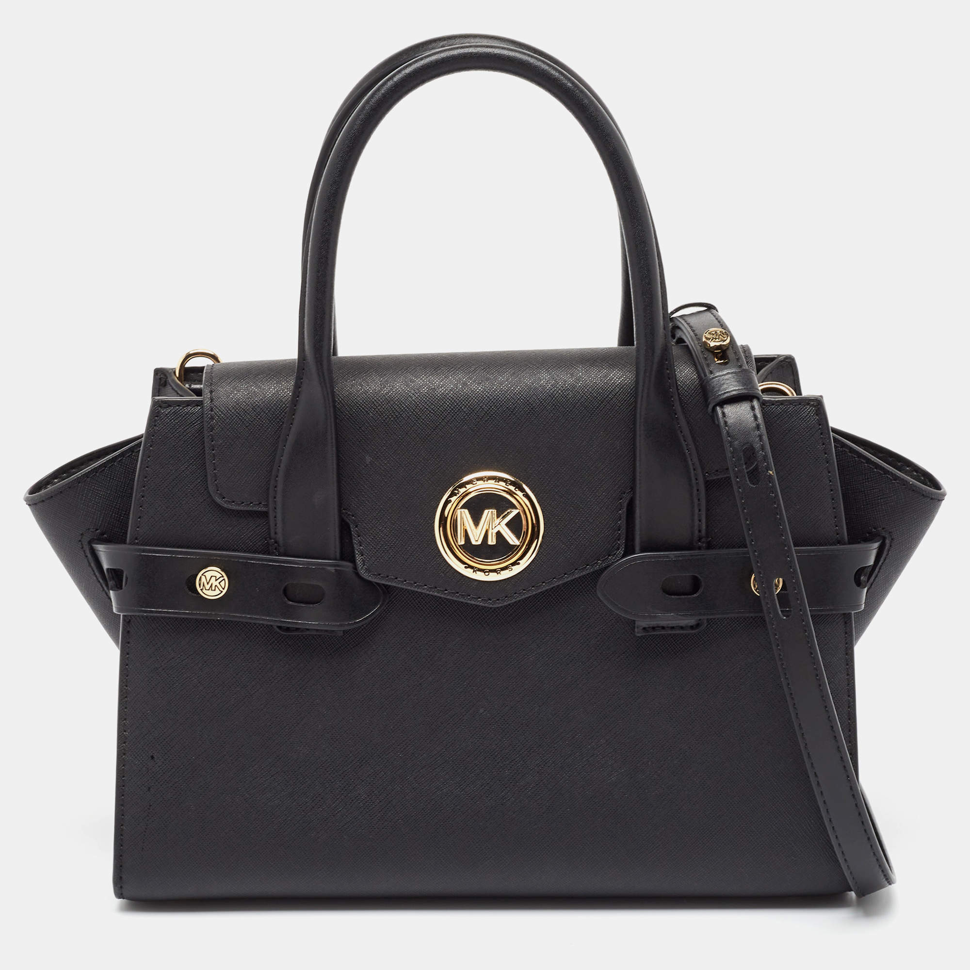 Pre Owned Michael Kors Black Leather Carmen Belted Tote