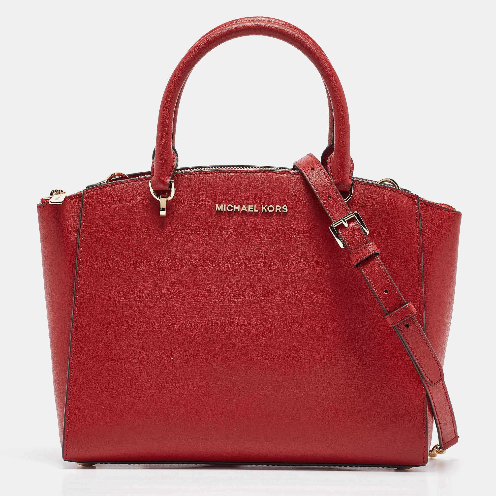 Pre Owned Michael Kors Red Leather Medium Selma Satchel