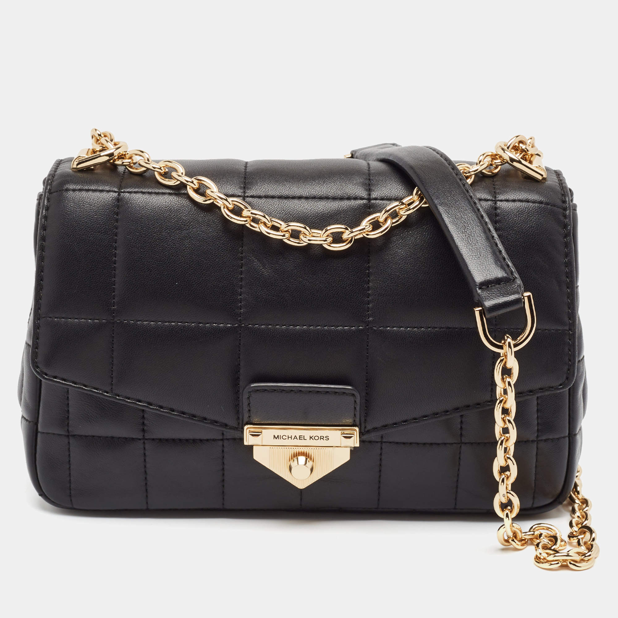Pre Owned Michael Kors Black Quilted Leather Large Soho Chain Shoulder Bag
