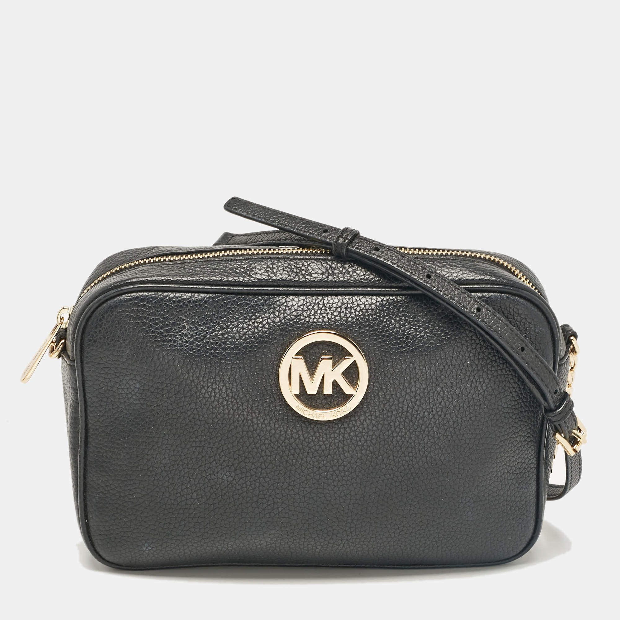 Michael Kors Black Leather Camera Crossbody Bag