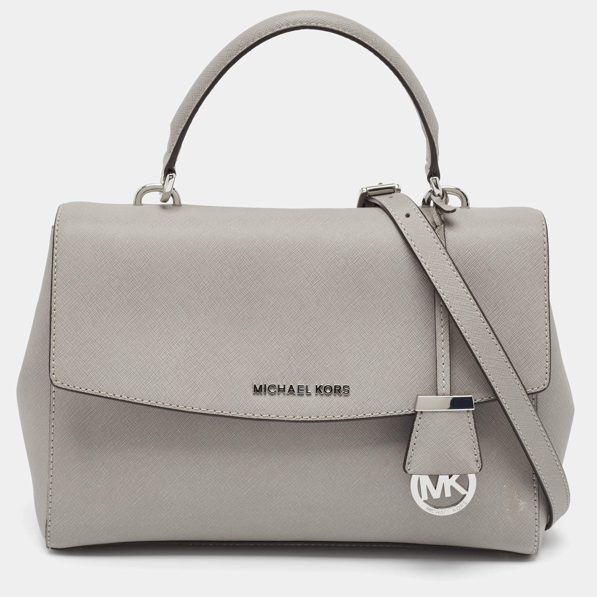 Pre Owned Michael Kors Grey Leather Medium Ava Top Handle Bag