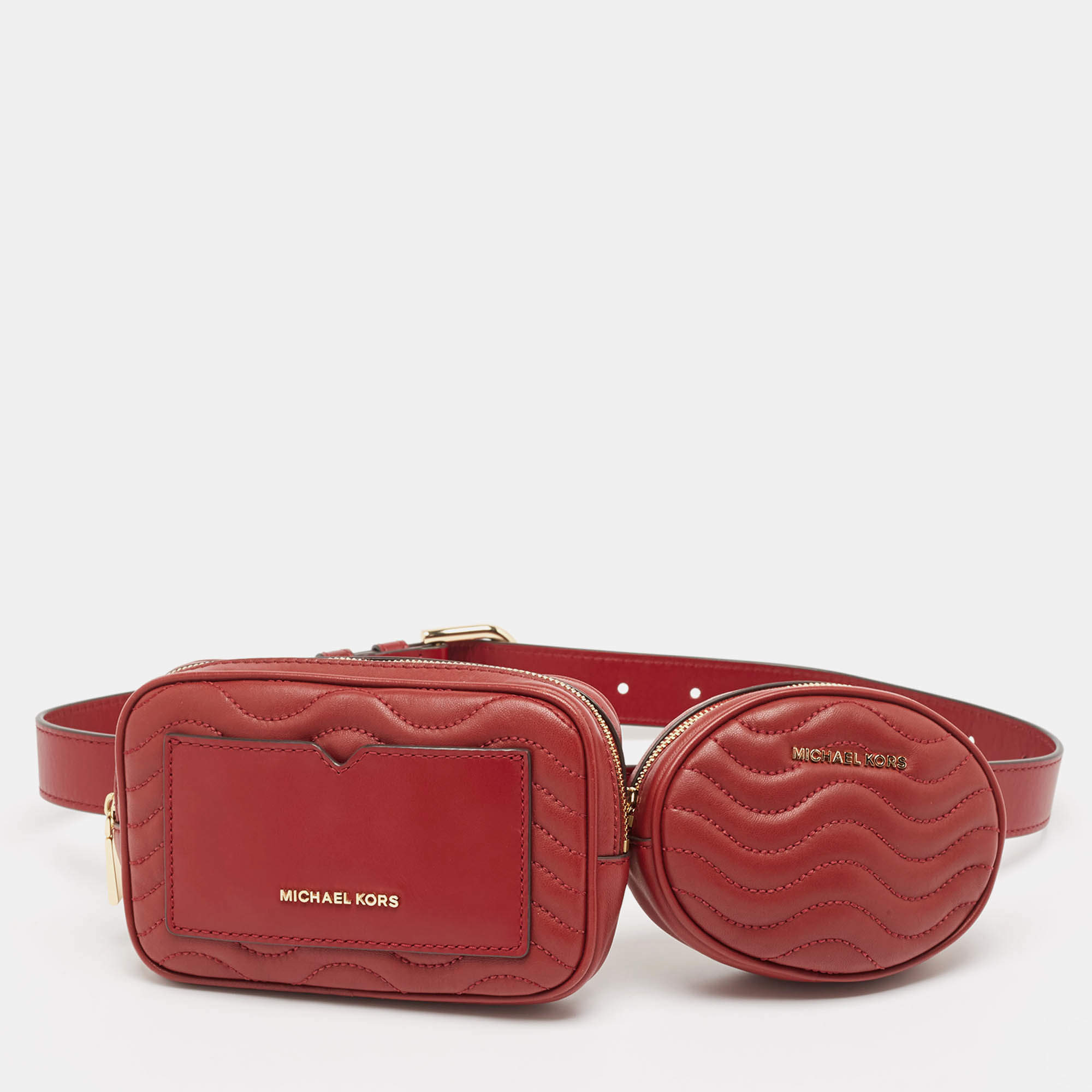 Michael Kors Red Matelasse Leather Utility Belt Bag