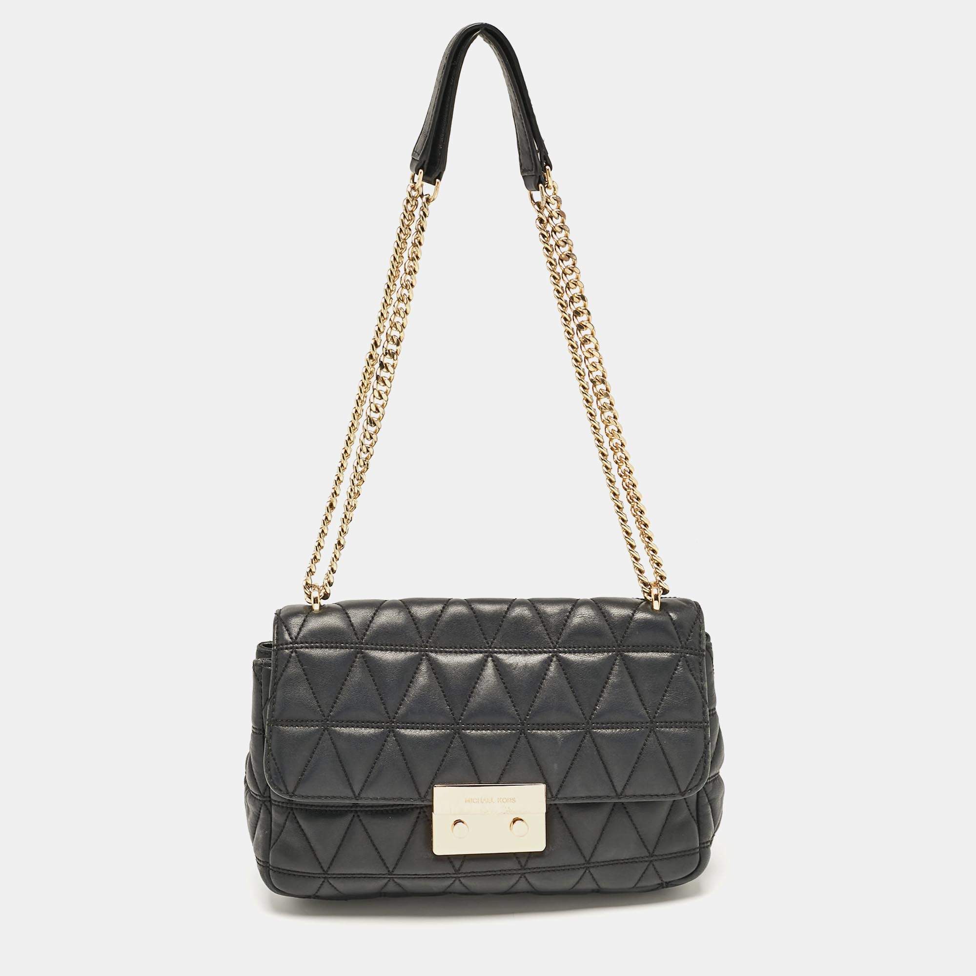 Micheal Kors Black Quilted Leather Large Sloan Shoulder Bag