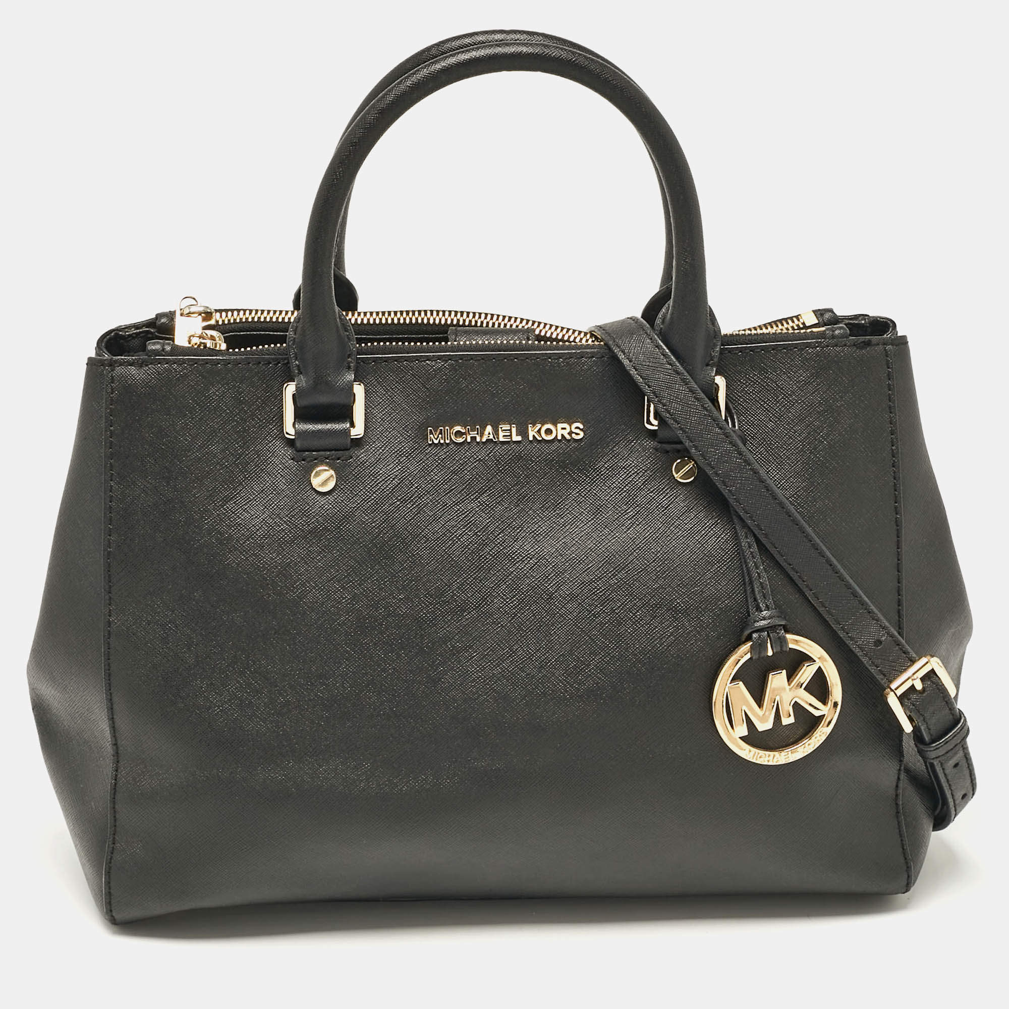 Pre Owned Michael Kors Black Leather Medium Sutton Tote