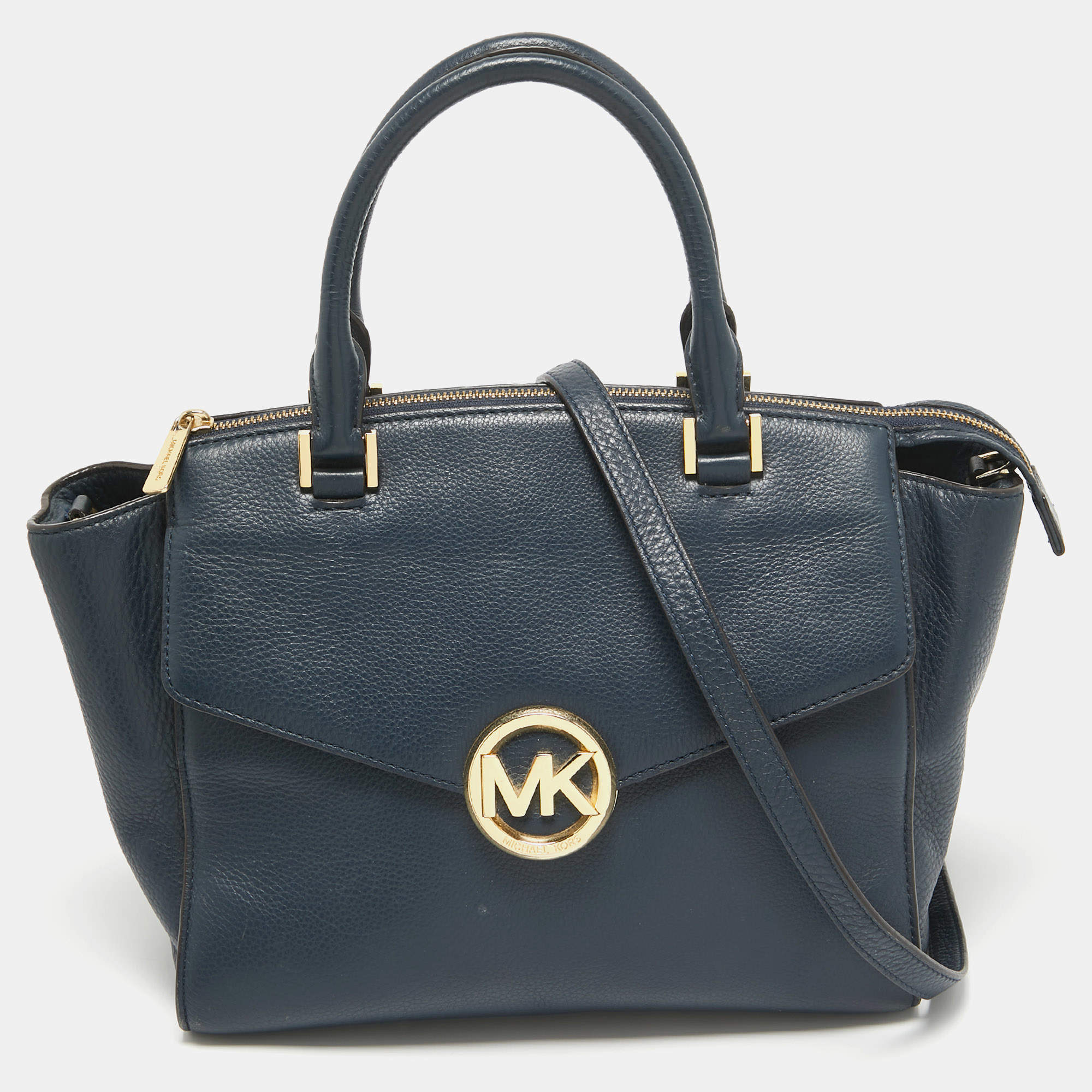 Michael Kors Navy Blue Leather Large Hudson Satchel