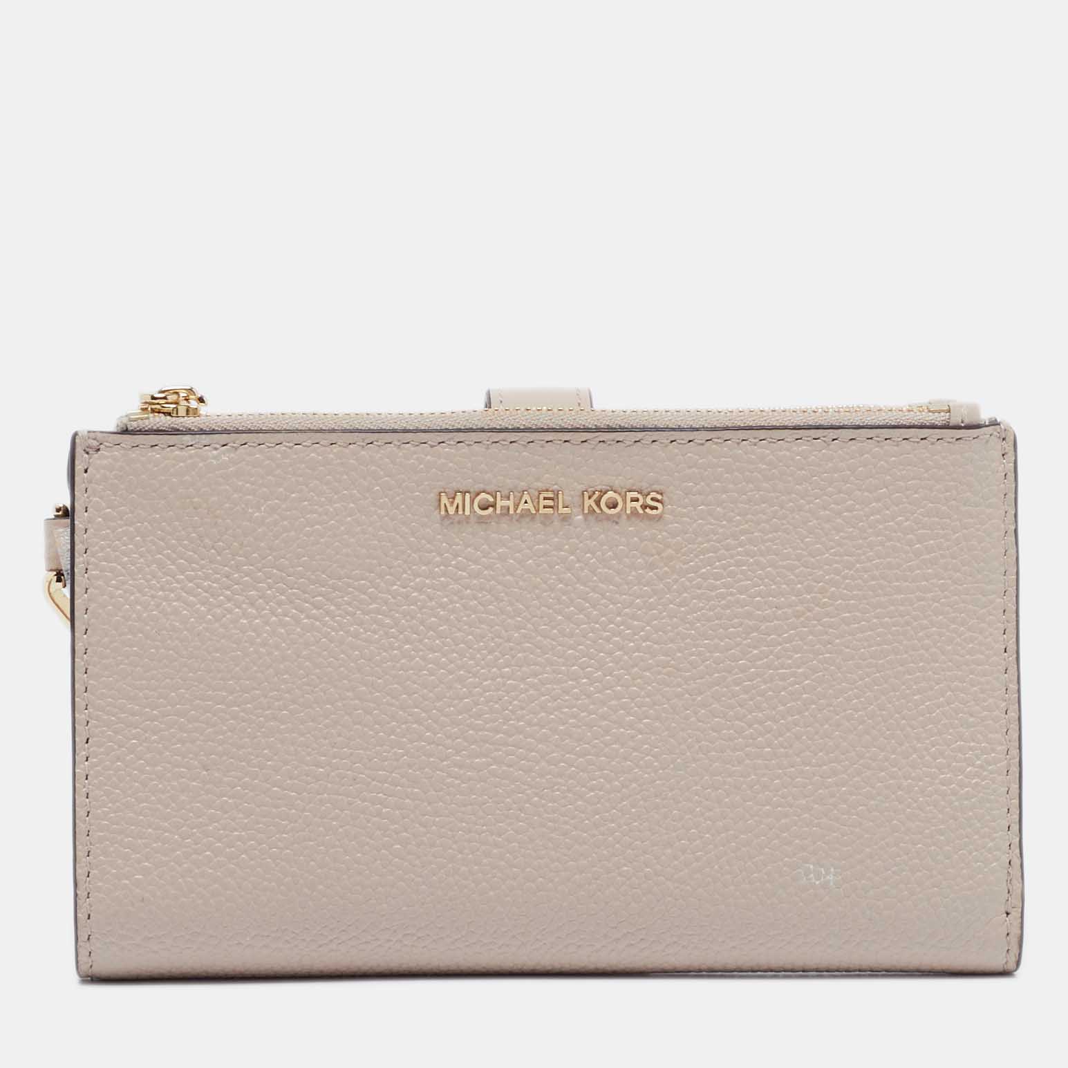 Pre Owned Michael Kors Pink Leather Adele Phone Wristlet Wallet