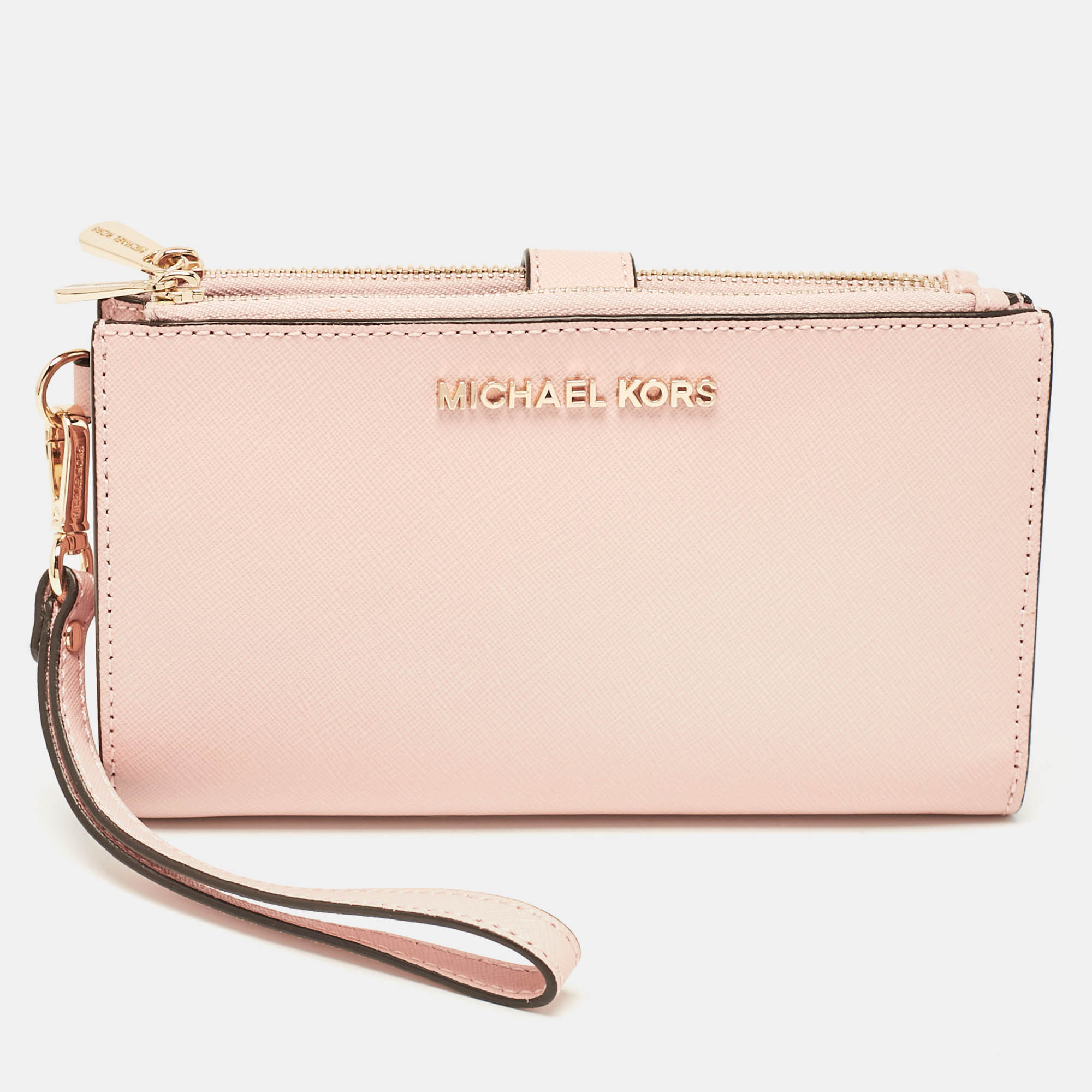 مملوكة مسبقًا Michael Kors Pink Leather Jet Set Travel Zip Wristlet Wallet