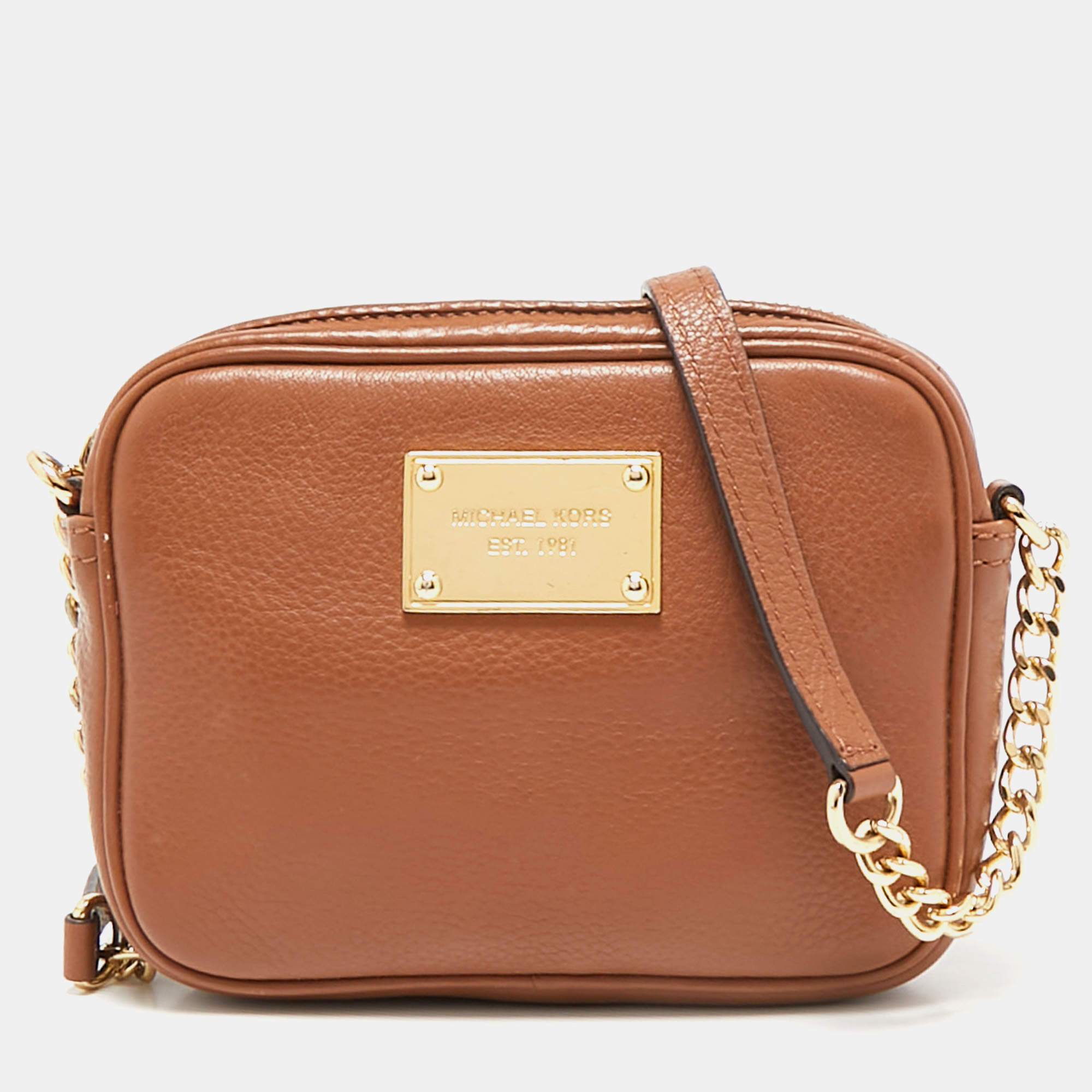 Michael Kors Brown Leather Mini Camera Crossbody Bag