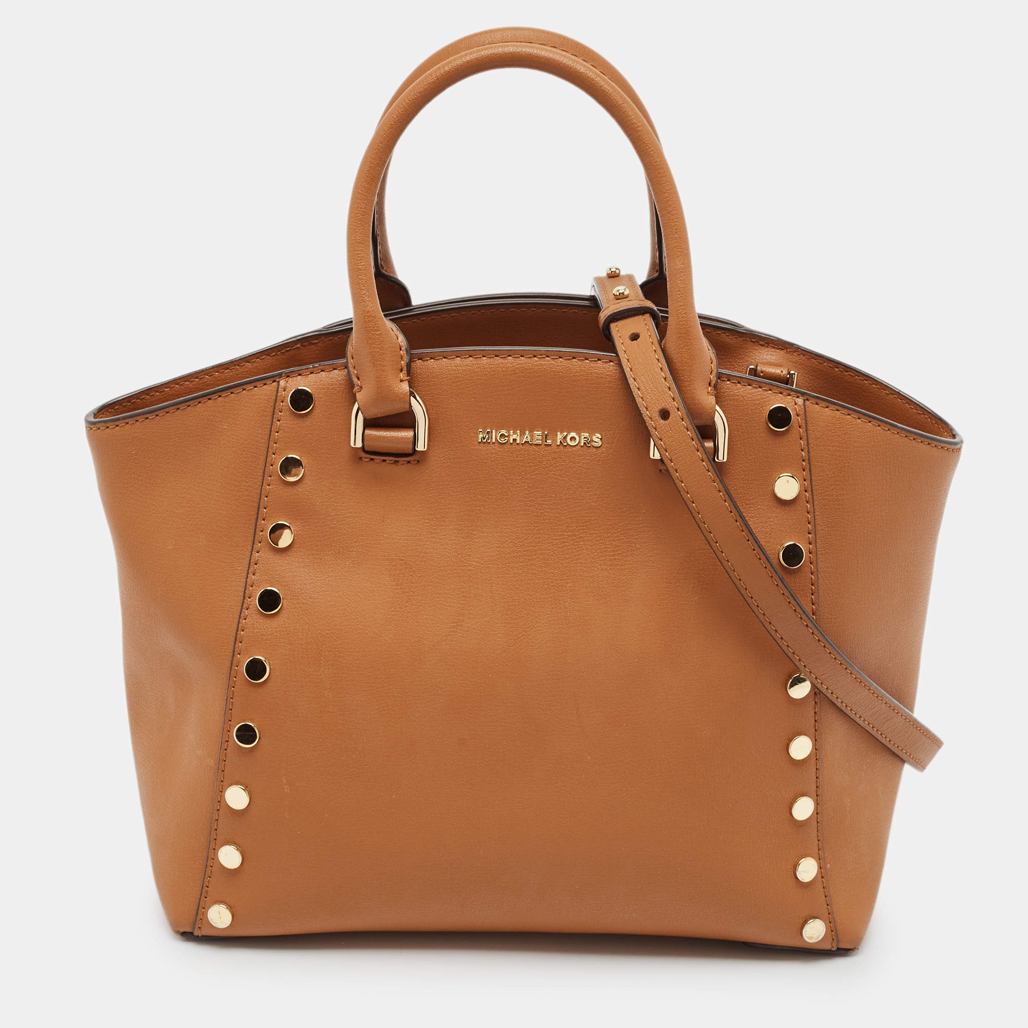 Michael Kors Brown Leather Studded Satchel