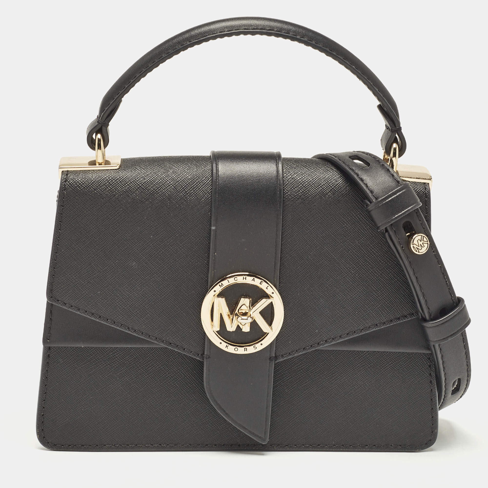 Pre Owned Michael Kors Black Leather Small Greenwich Shoulder Bag
