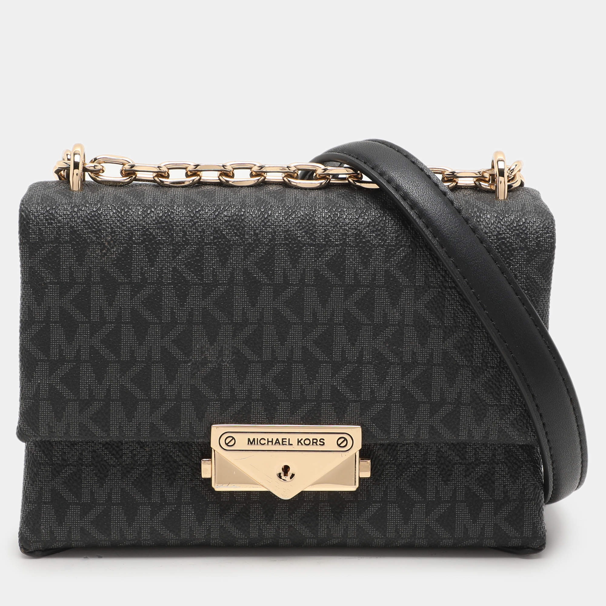 Michael Kors Dark Grey Coated Canvas Cece Shoulder Bags