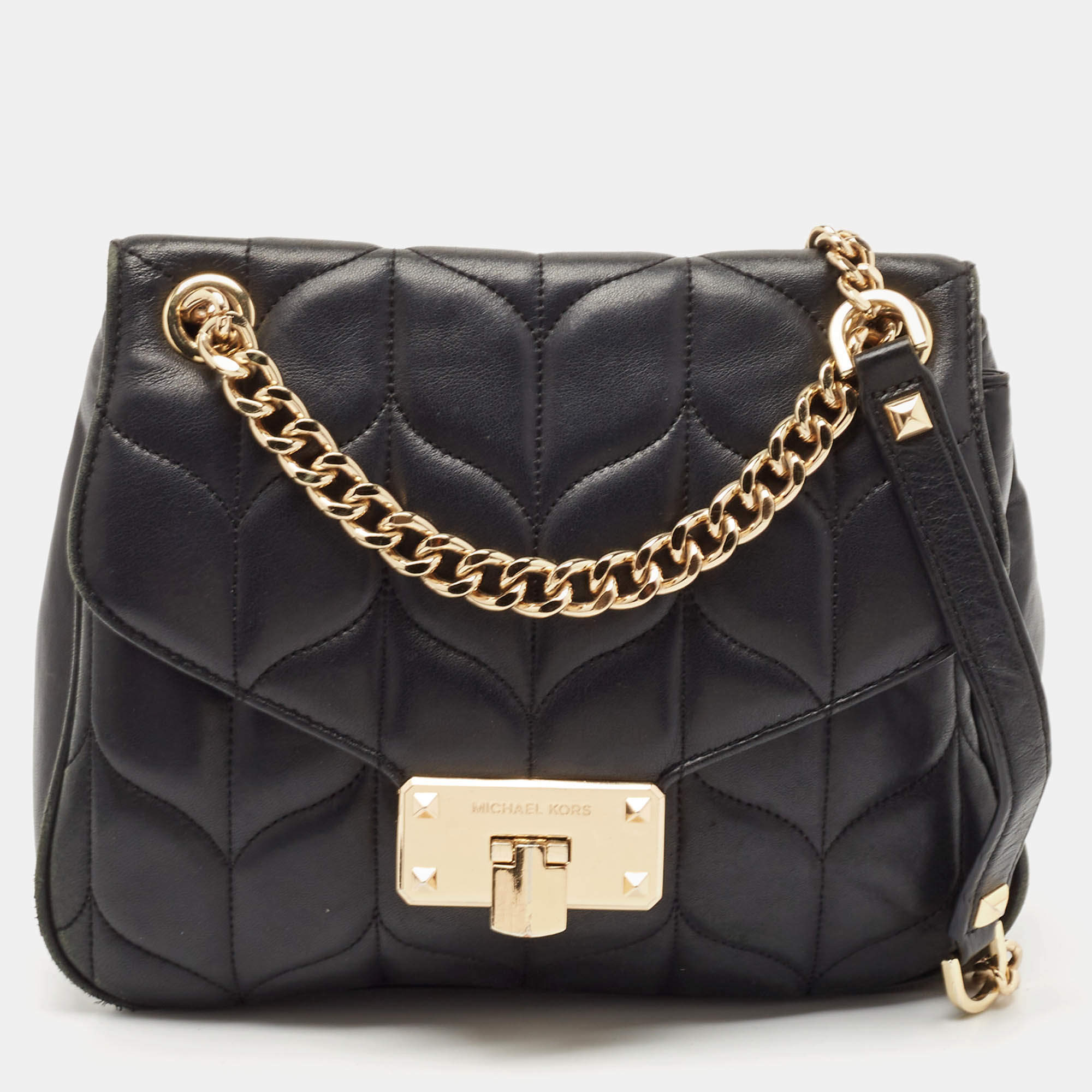 Michael Kors Black Quilted Leather Large Peyton Shoulder Bag