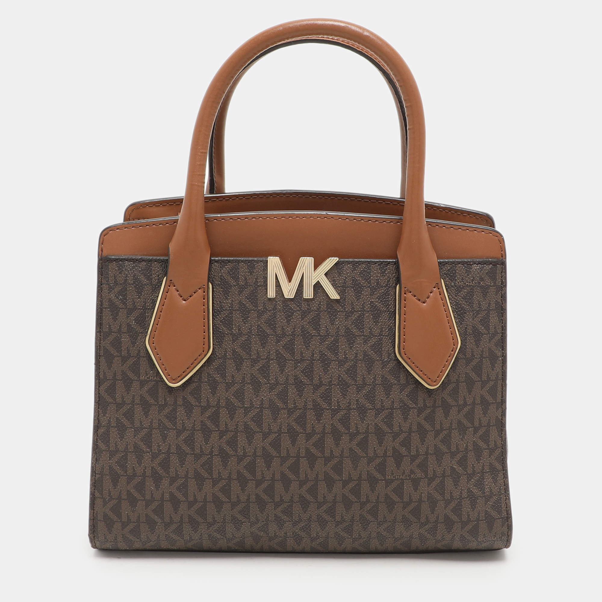 Michael Kors Brown Coated Canvas and Leather Medium Mott Tote